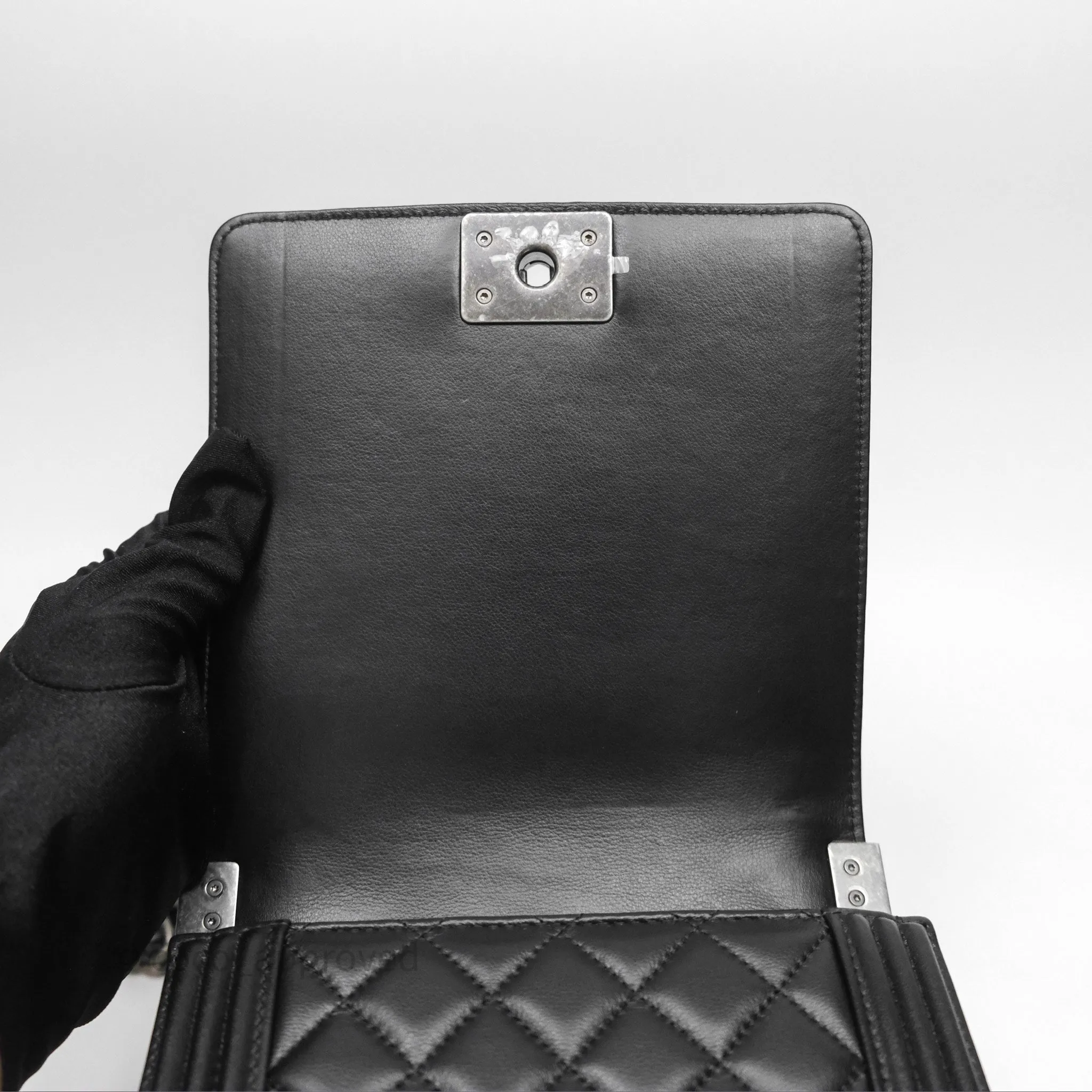 Chanel Quilted North South Boy Flap Black Calfskin Ruthenium Hardware