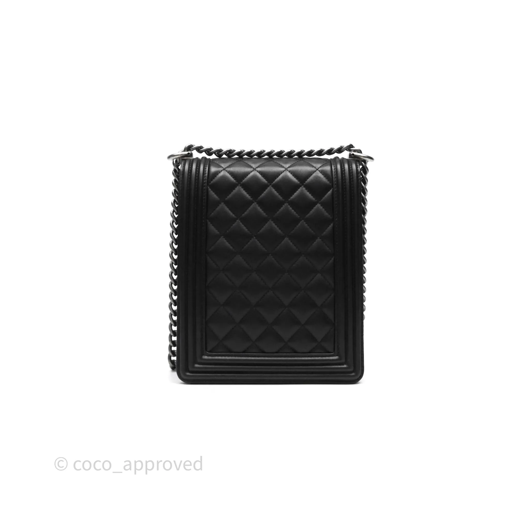 Chanel Quilted North South Boy Flap Black Calfskin Ruthenium Hardware