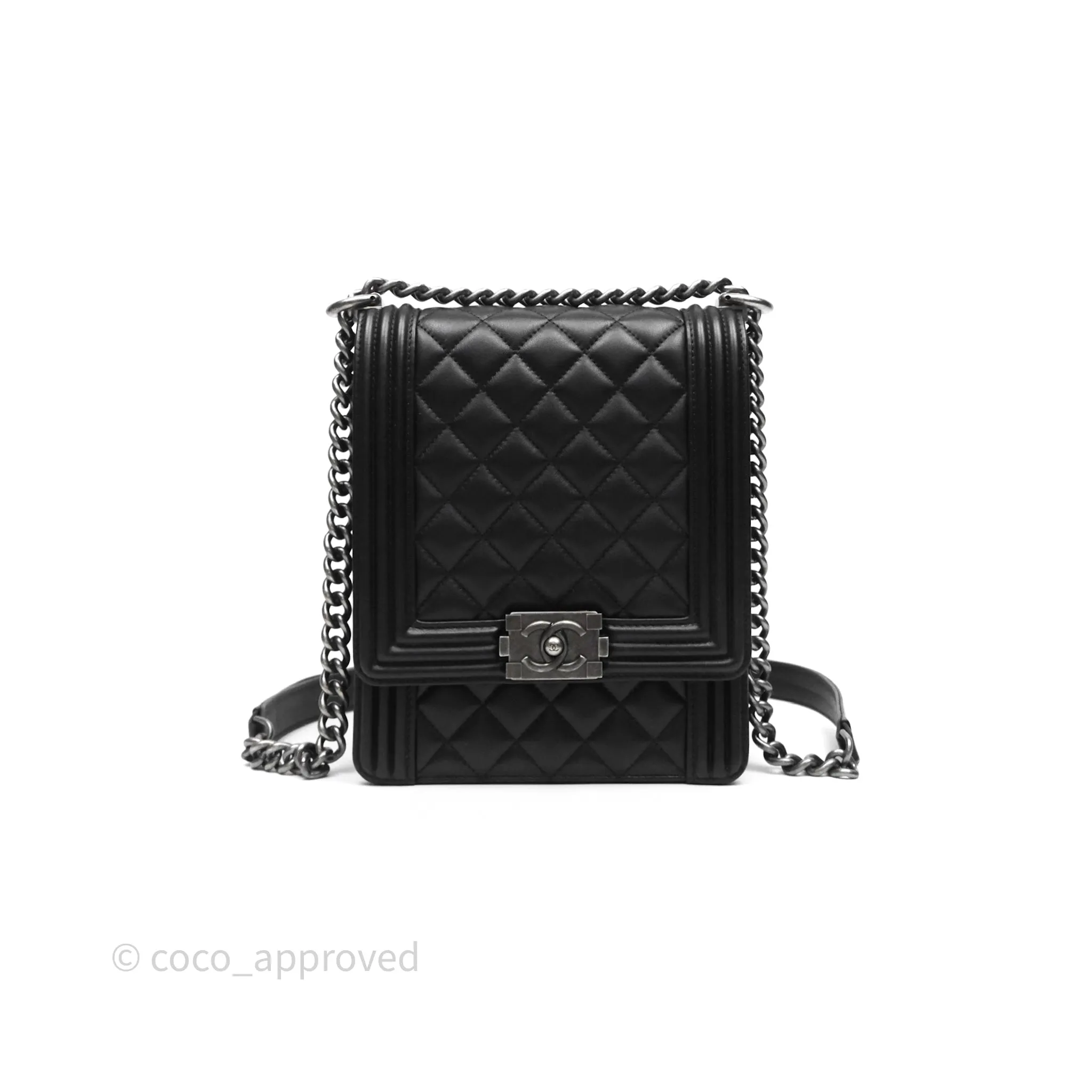 Chanel Quilted North South Boy Flap Black Calfskin Ruthenium Hardware