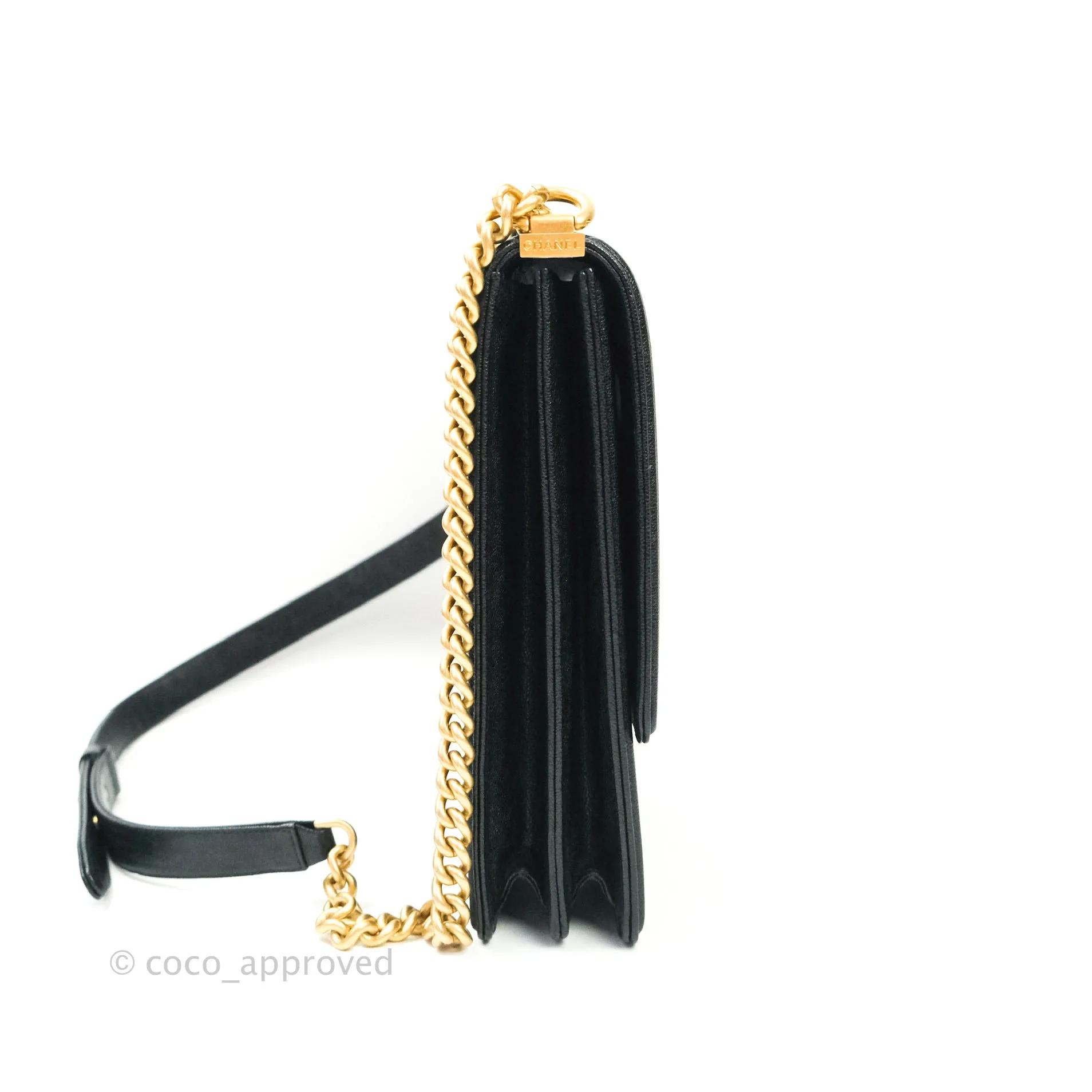 Chanel Quilted North South Boy Flap Black Caviar Gold Hardware