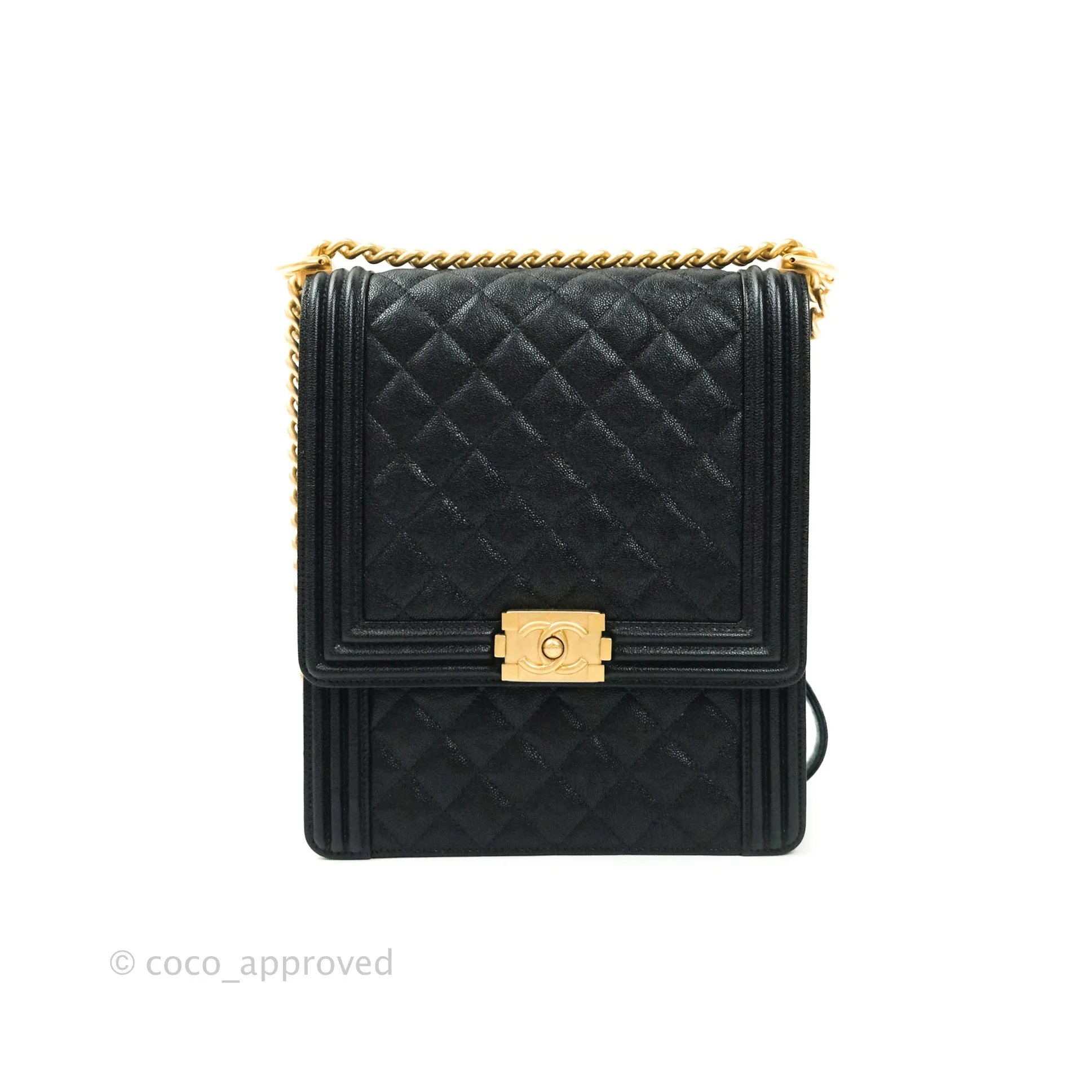 Chanel Quilted North South Boy Flap Black Caviar Gold Hardware