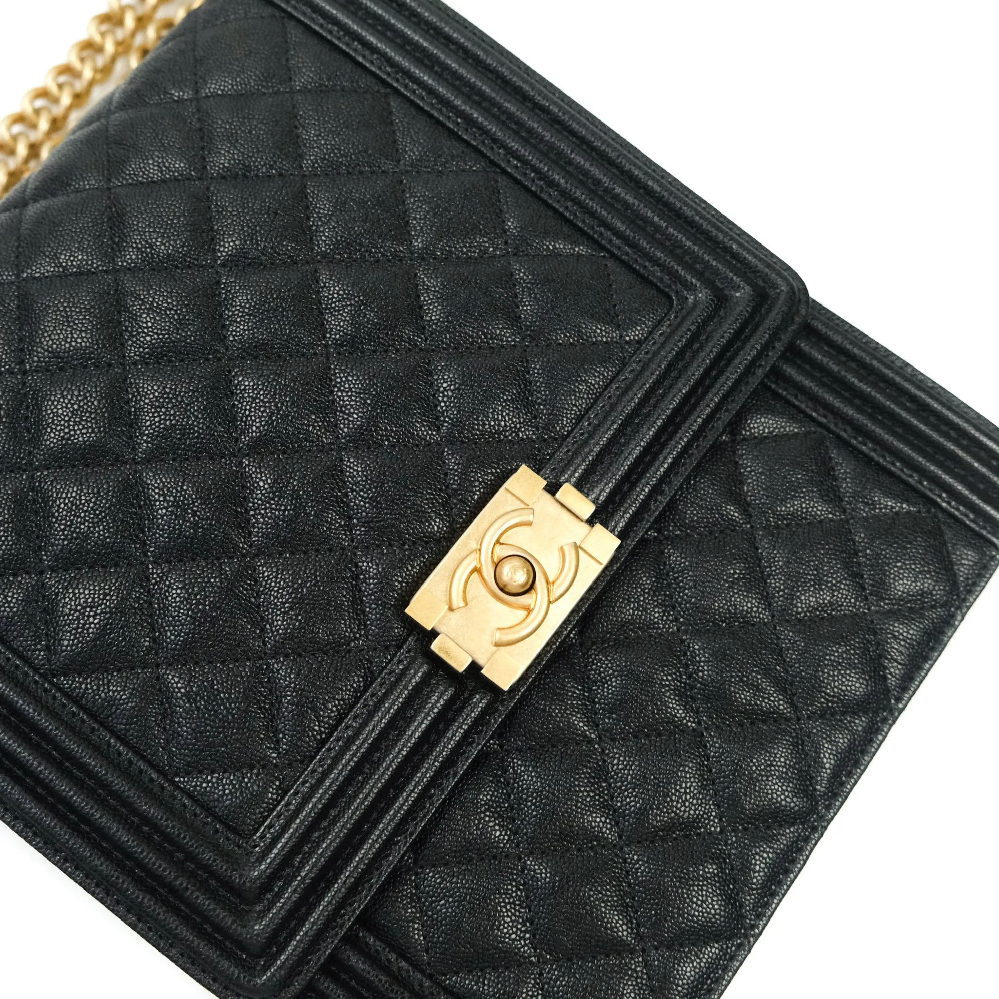 Chanel Quilted North South Boy Flap Black Caviar Gold Hardware