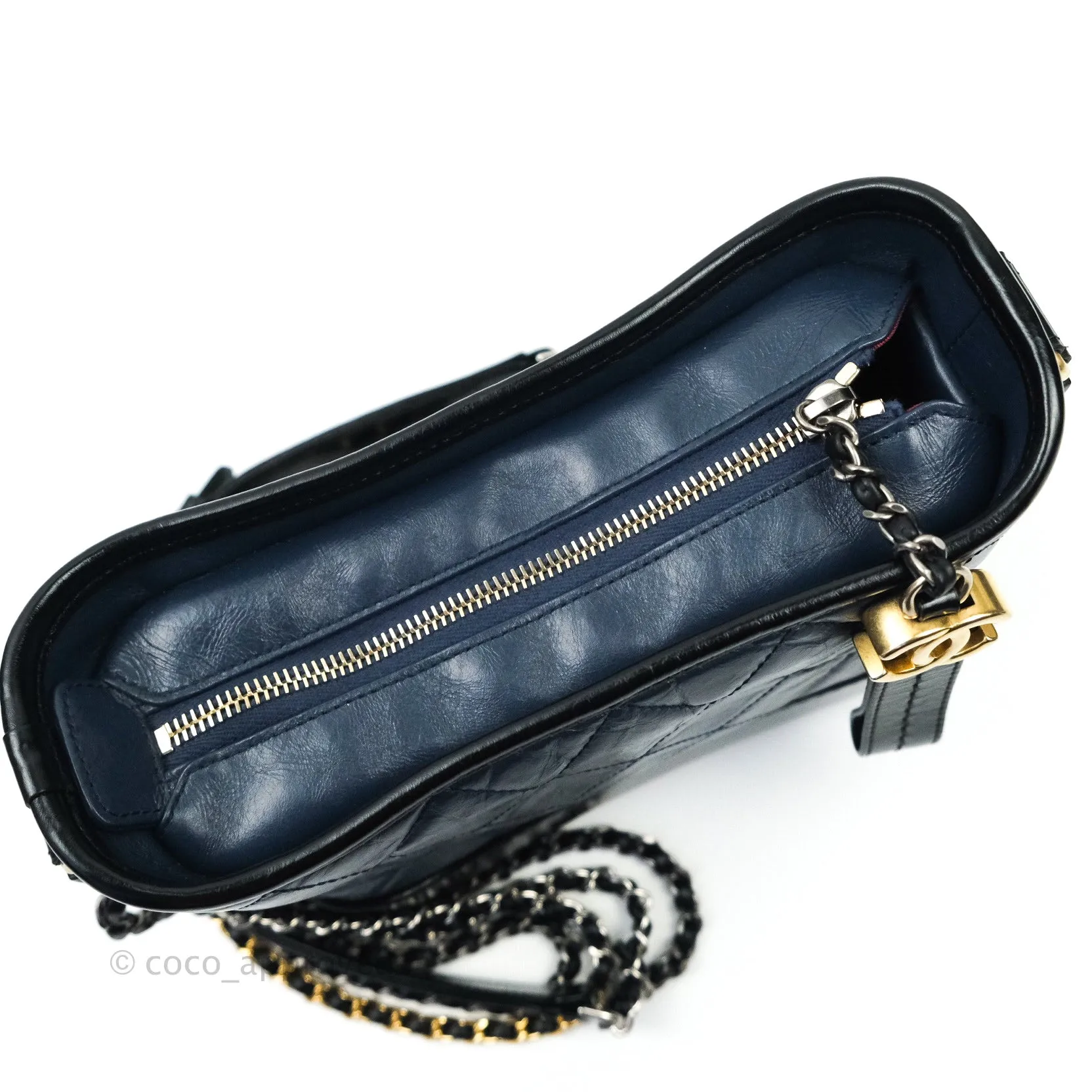 Chanel Quilted Small Aged Calfskin Navy Black Gabrielle Hobo Mixed Hardware
