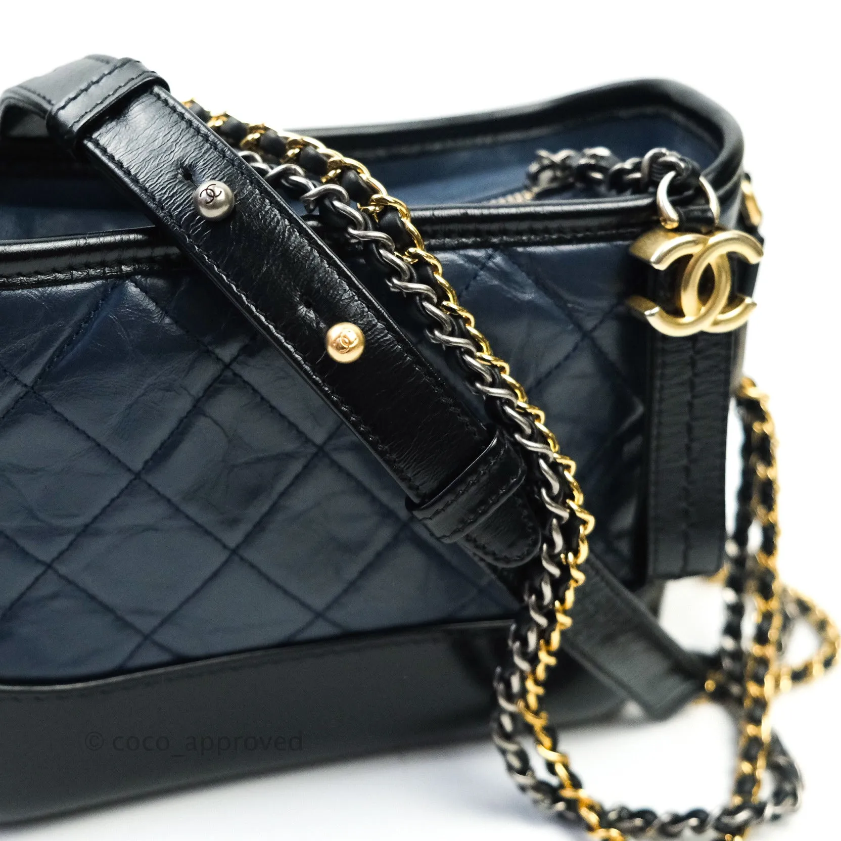 Chanel Quilted Small Aged Calfskin Navy Black Gabrielle Hobo Mixed Hardware