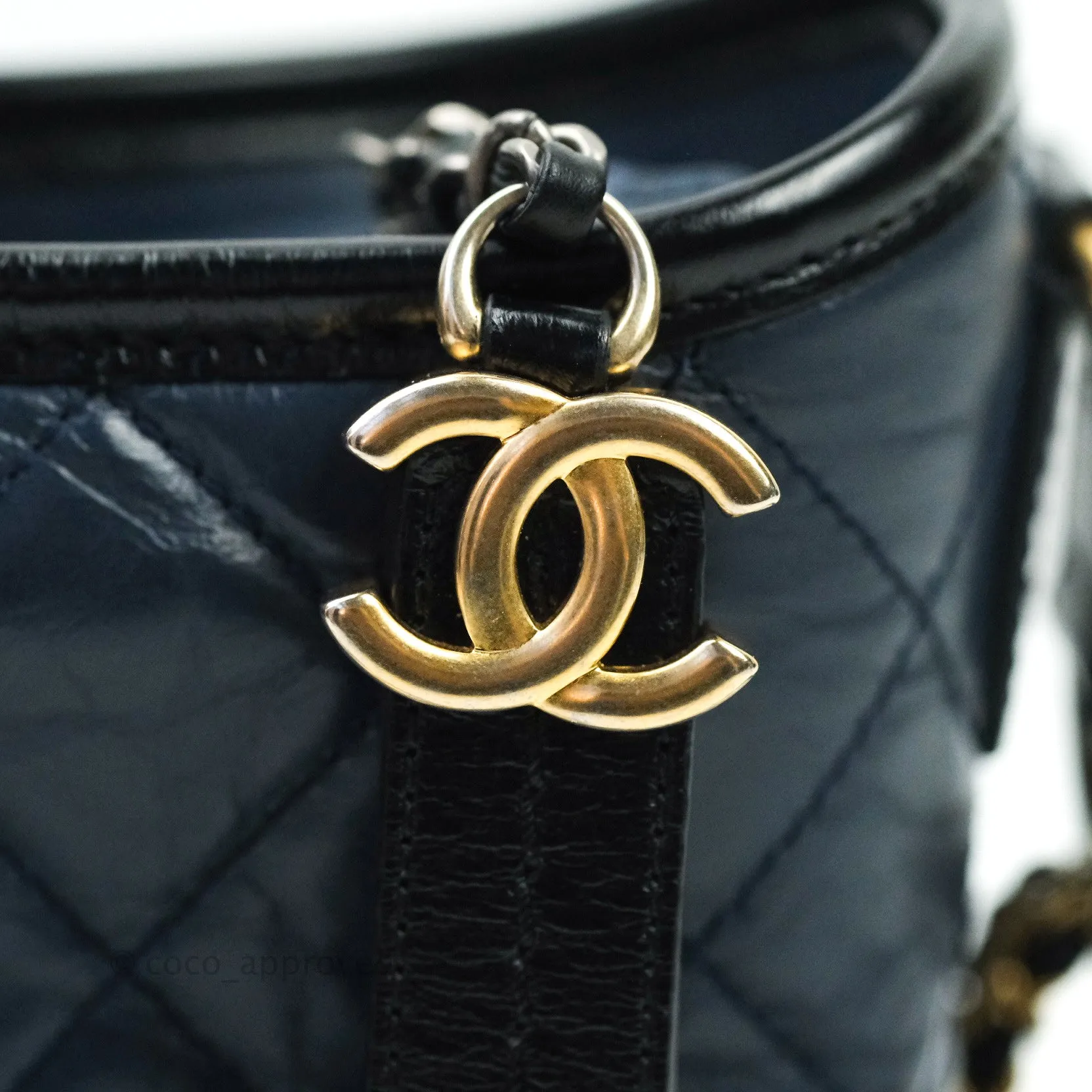 Chanel Quilted Small Aged Calfskin Navy Black Gabrielle Hobo Mixed Hardware