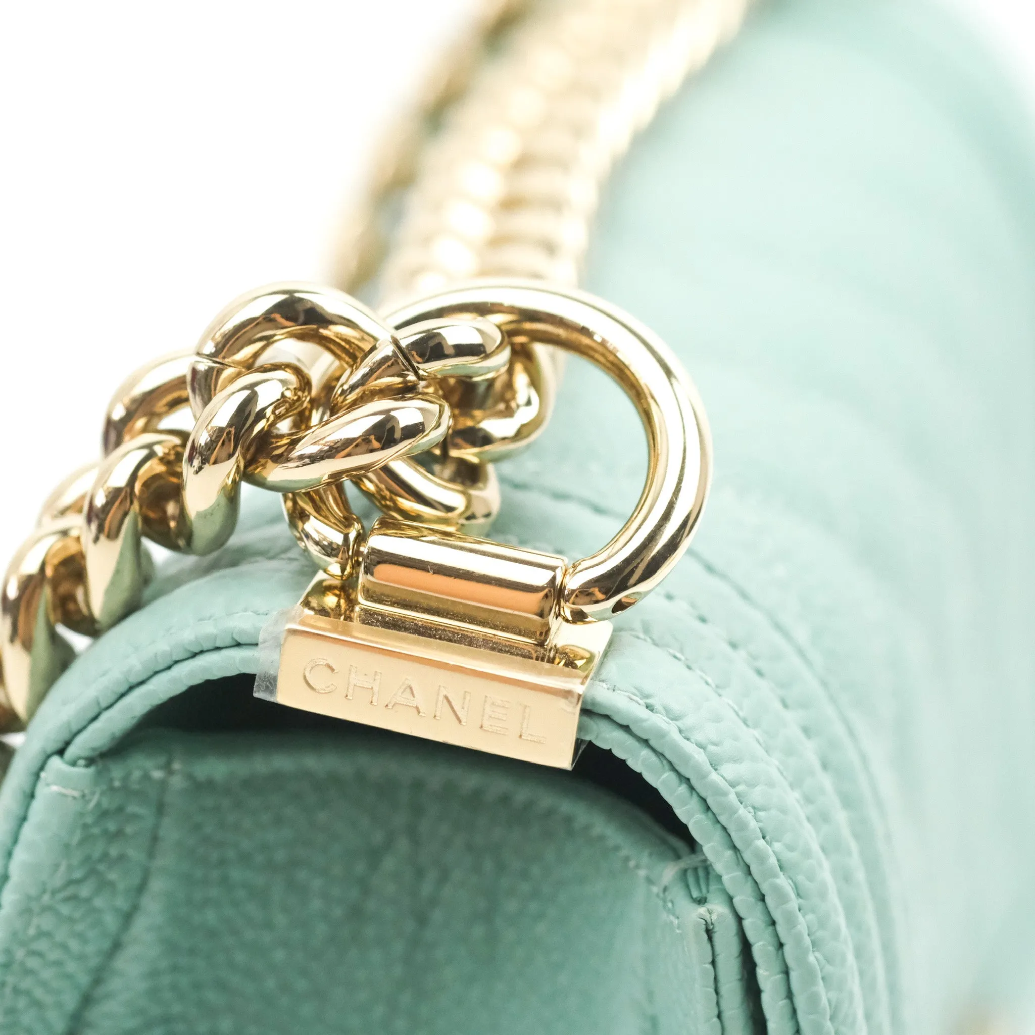 Chanel Quilted Small Boy Light Tiffany Blue Caviar Gold Hardware