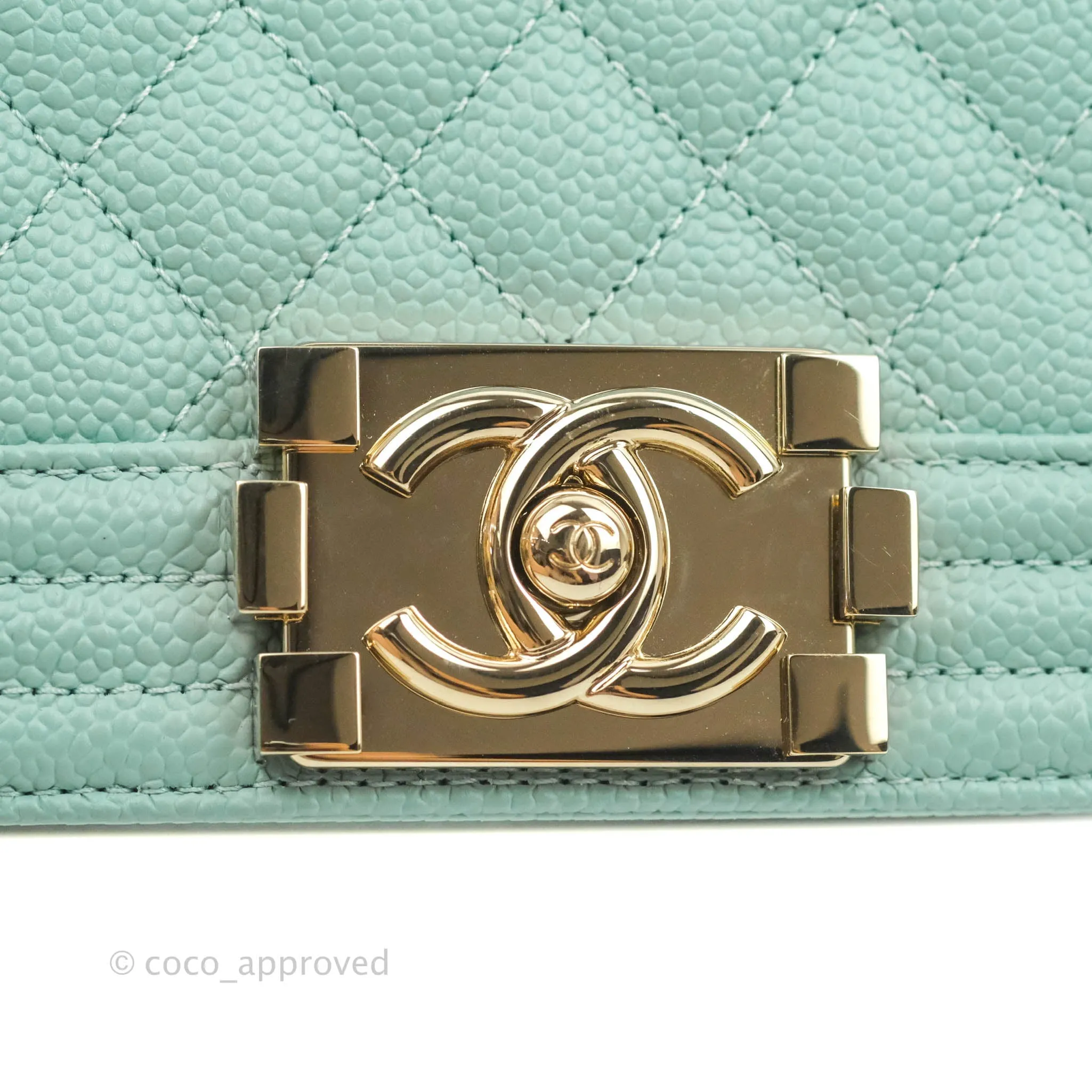 Chanel Quilted Small Boy Light Tiffany Blue Caviar Gold Hardware