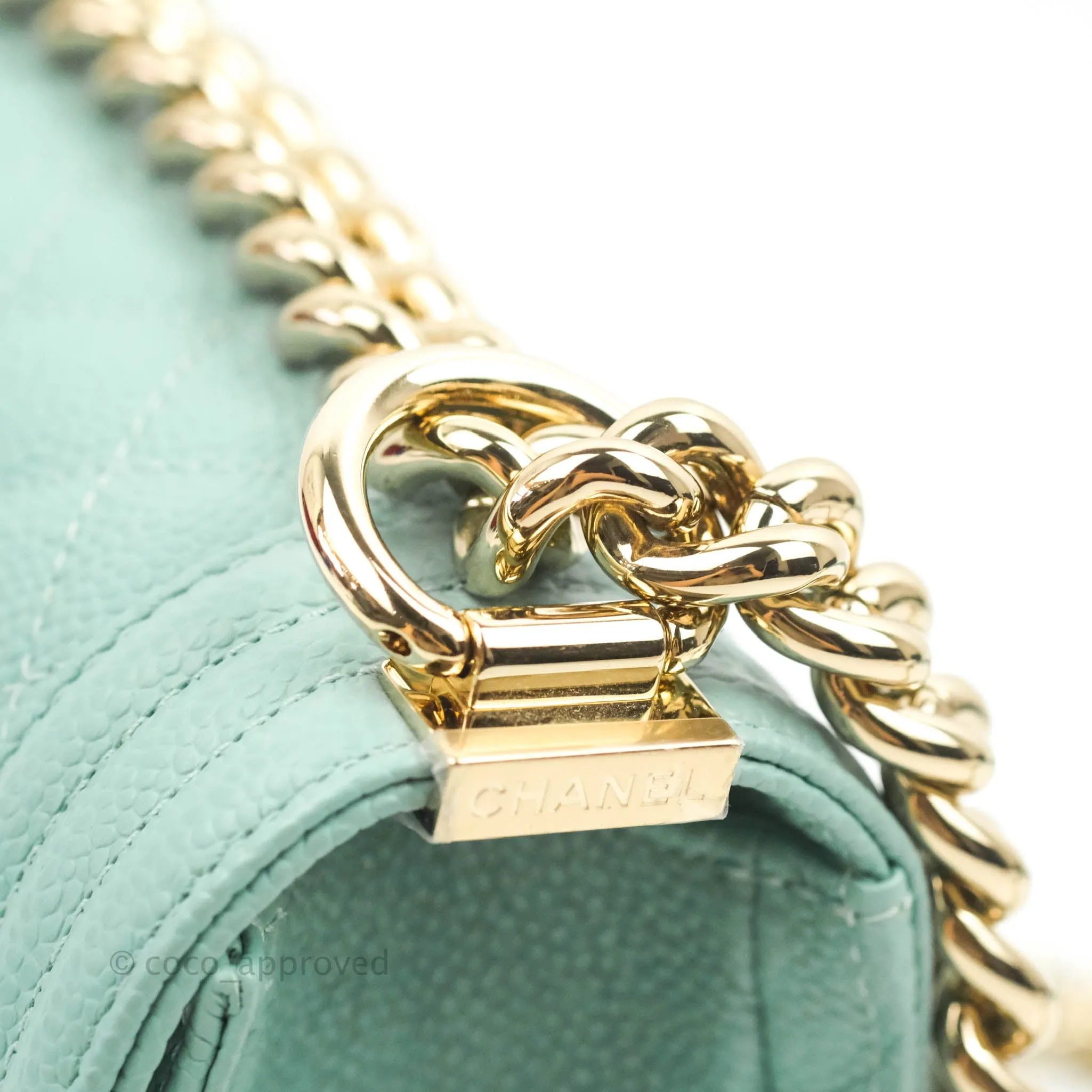Chanel Quilted Small Boy Light Tiffany Blue Caviar Gold Hardware