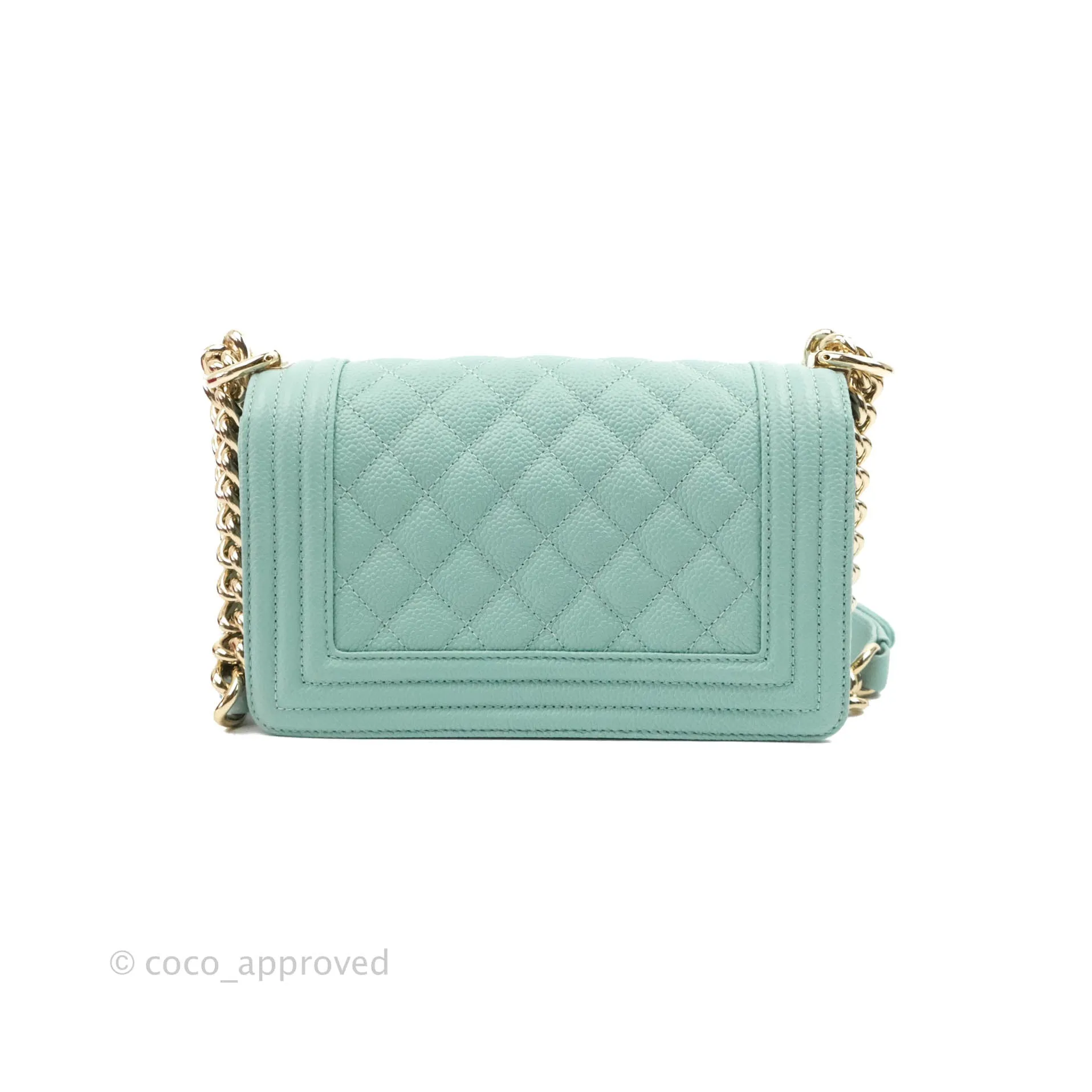 Chanel Quilted Small Boy Light Tiffany Blue Caviar Gold Hardware