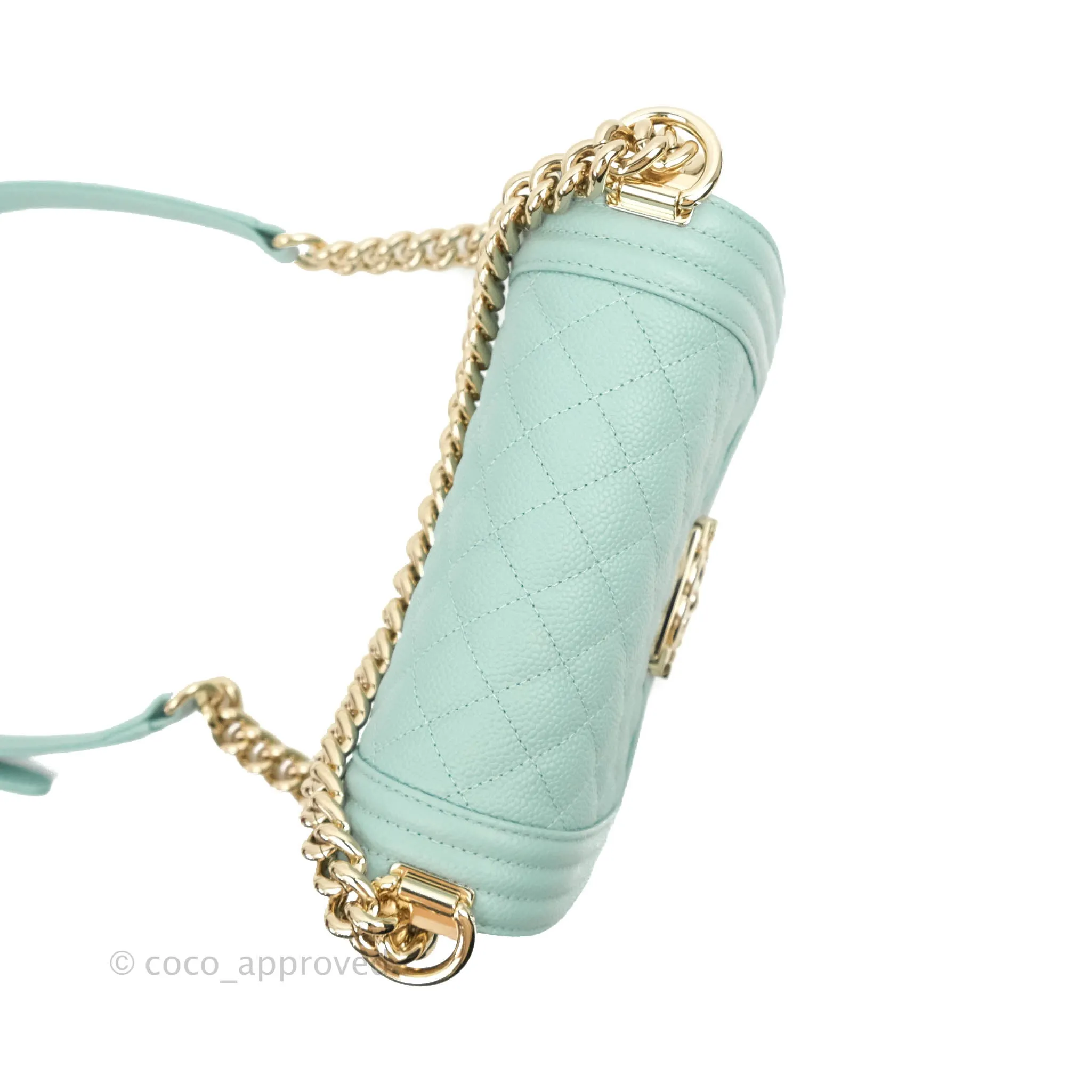 Chanel Quilted Small Boy Light Tiffany Blue Caviar Gold Hardware