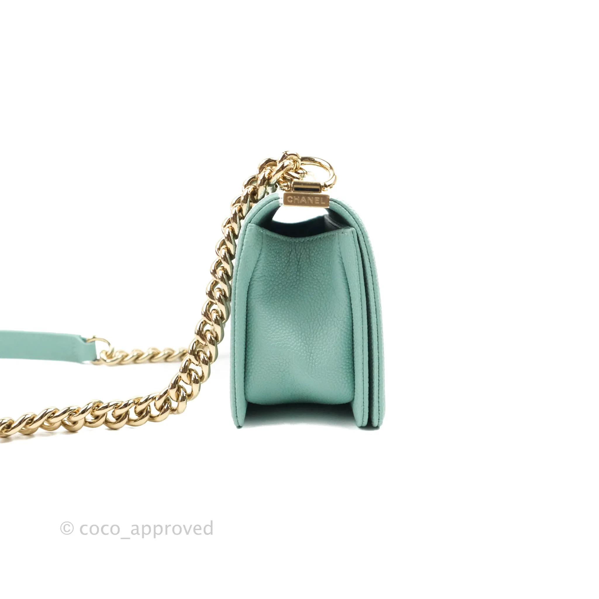 Chanel Quilted Small Boy Light Tiffany Blue Caviar Gold Hardware