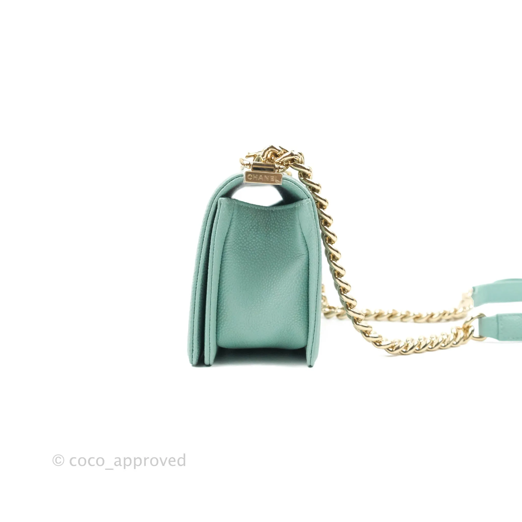 Chanel Quilted Small Boy Light Tiffany Blue Caviar Gold Hardware