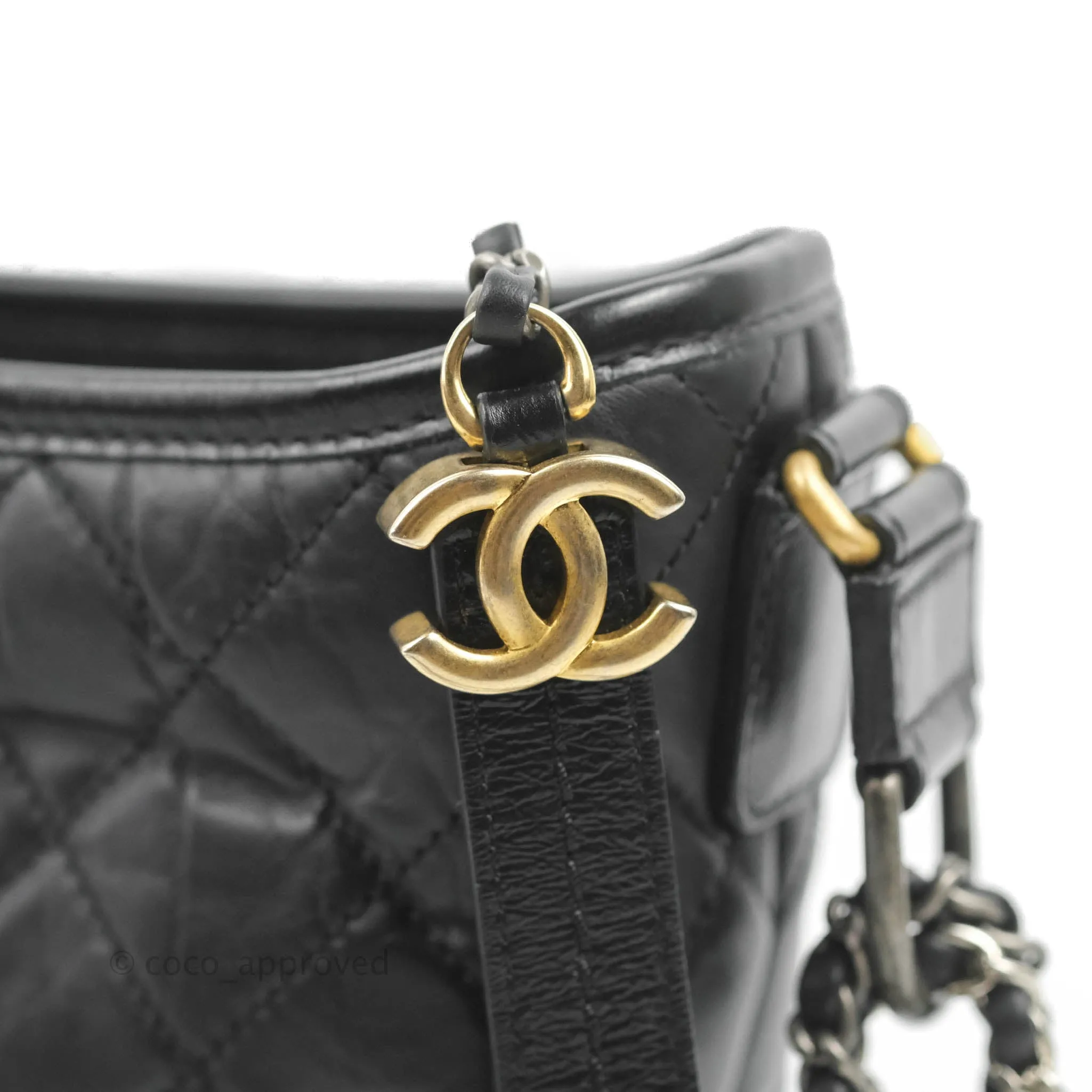 Chanel Quilted Small Gabrielle Hobo Black Aged Calfskin
