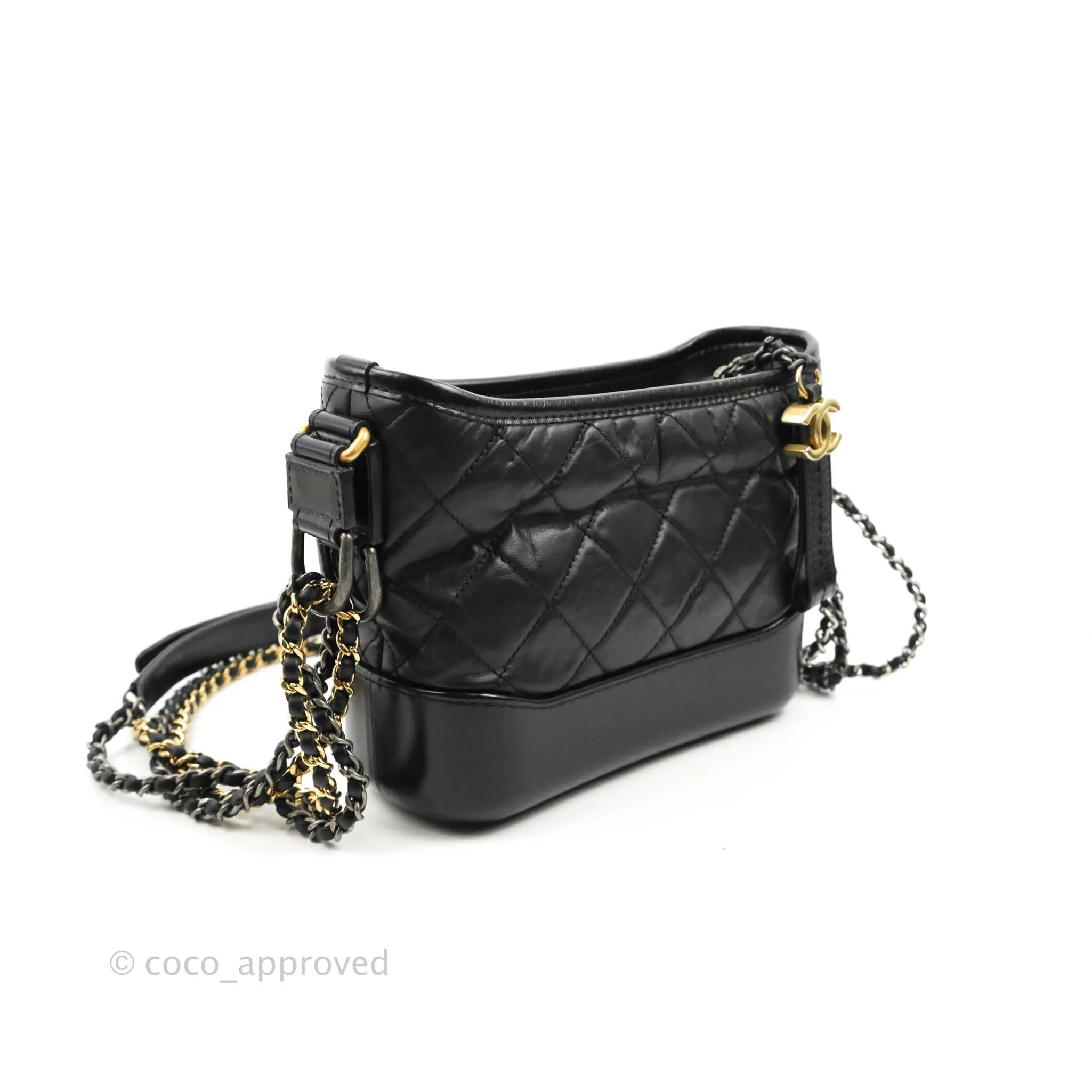 Chanel Quilted Small Gabrielle Hobo Black Aged Calfskin