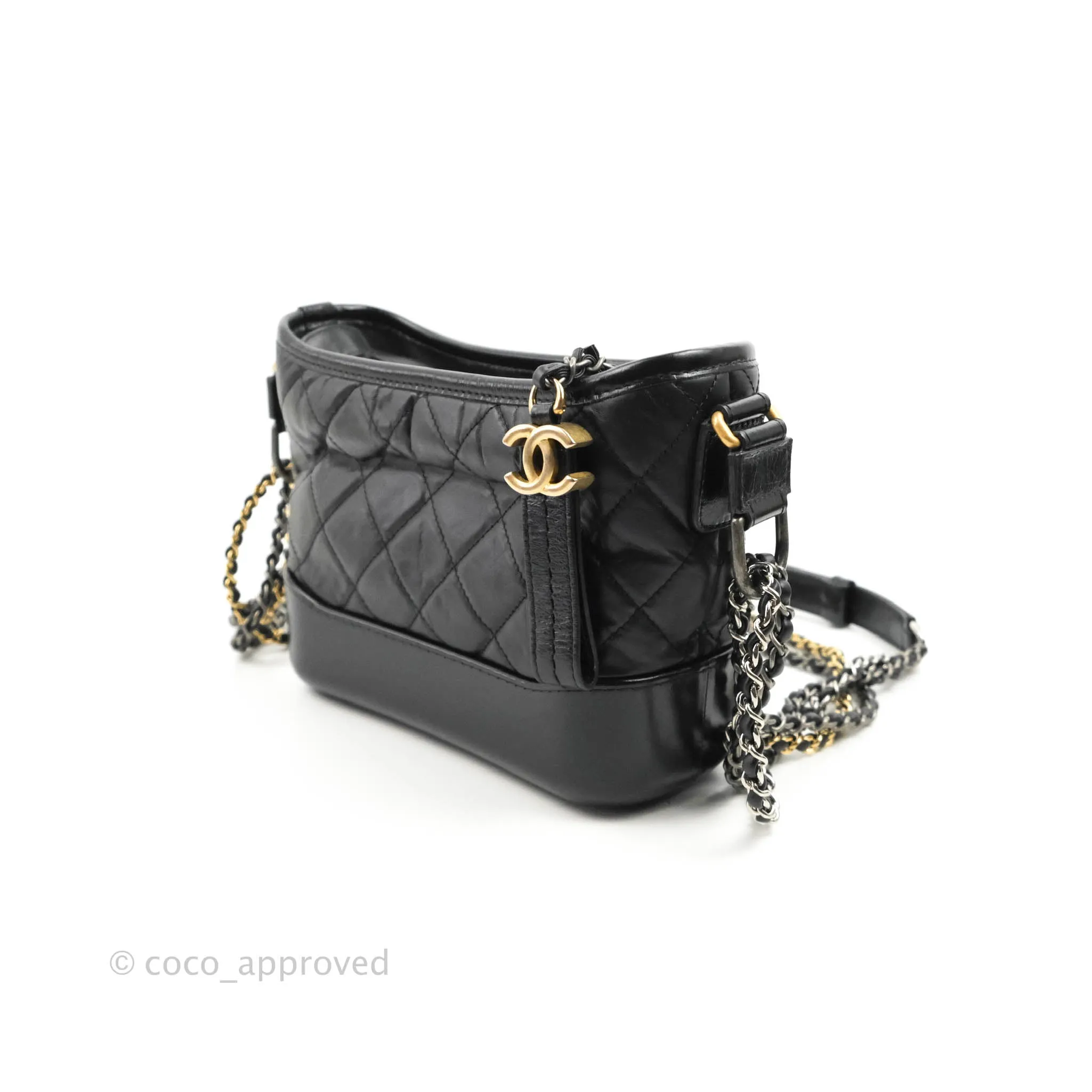 Chanel Quilted Small Gabrielle Hobo Black Aged Calfskin