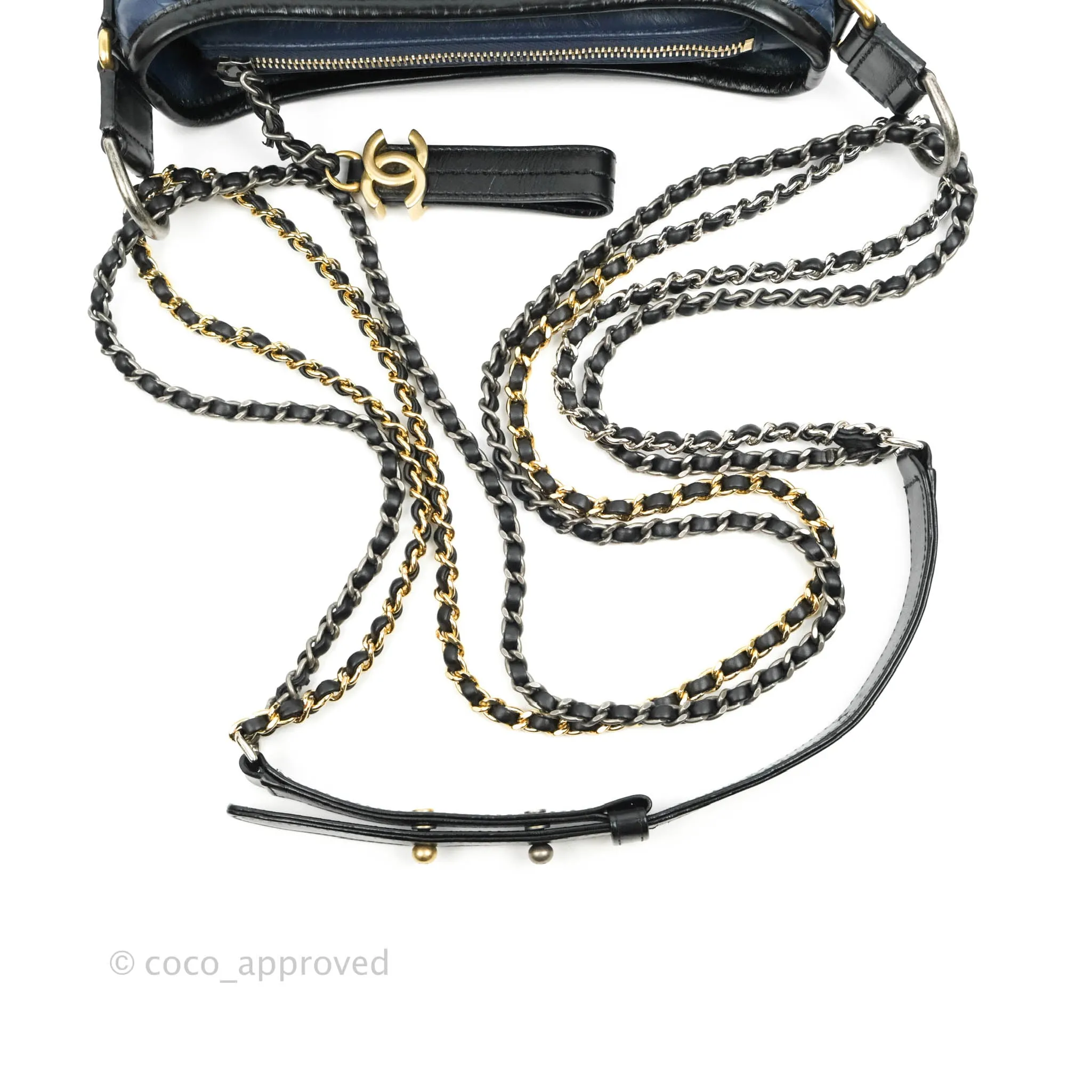 Chanel Quilted Small Gabrielle Hobo Navy Black Aged Calfskin Mixed Hardware