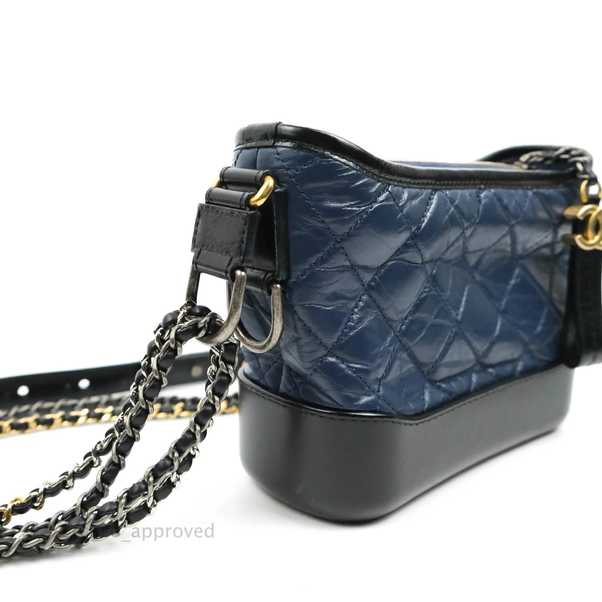Chanel Quilted Small Gabrielle Hobo Navy Black Aged Calfskin Mixed Hardware