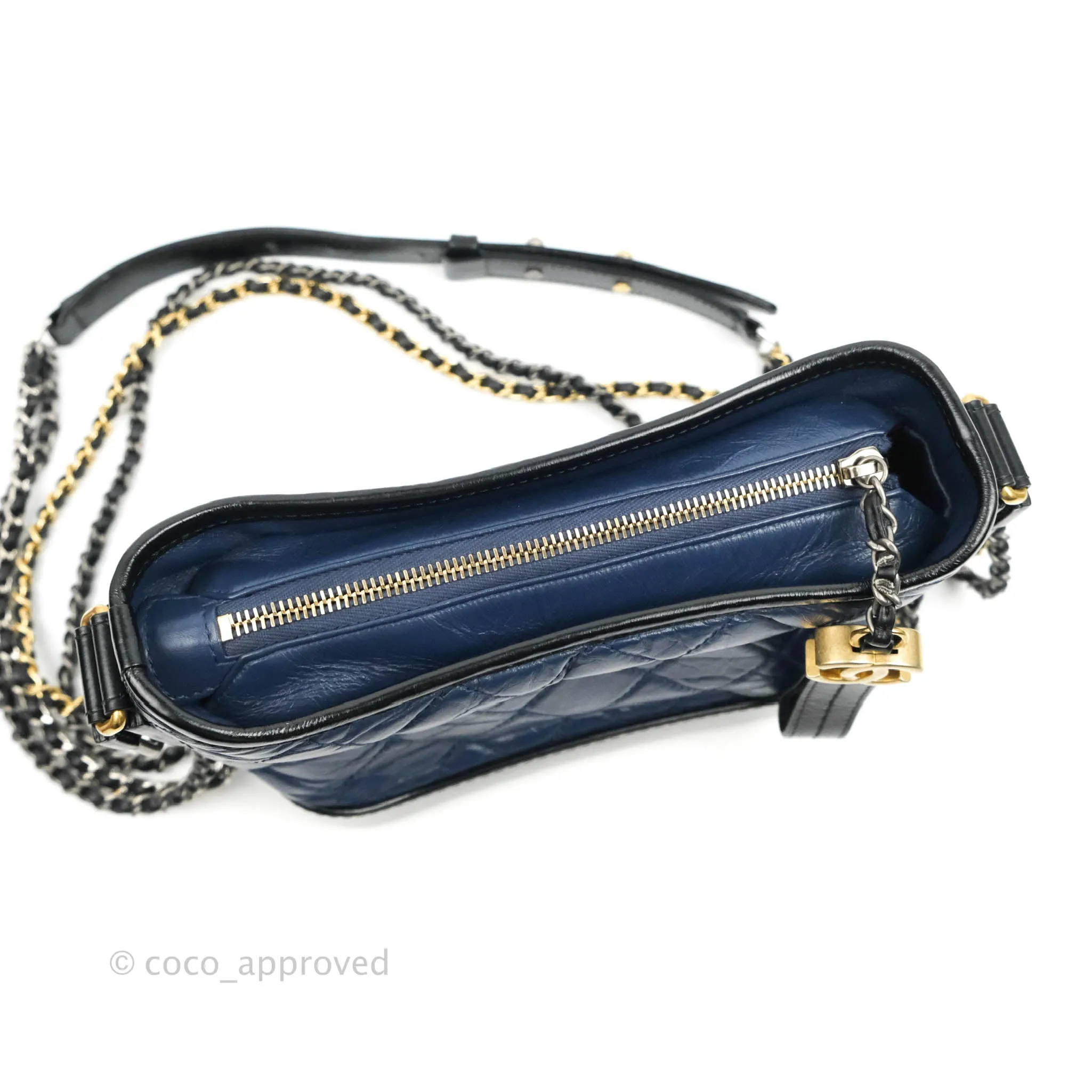 Chanel Quilted Small Gabrielle Hobo Navy Black Aged Calfskin Mixed Hardware