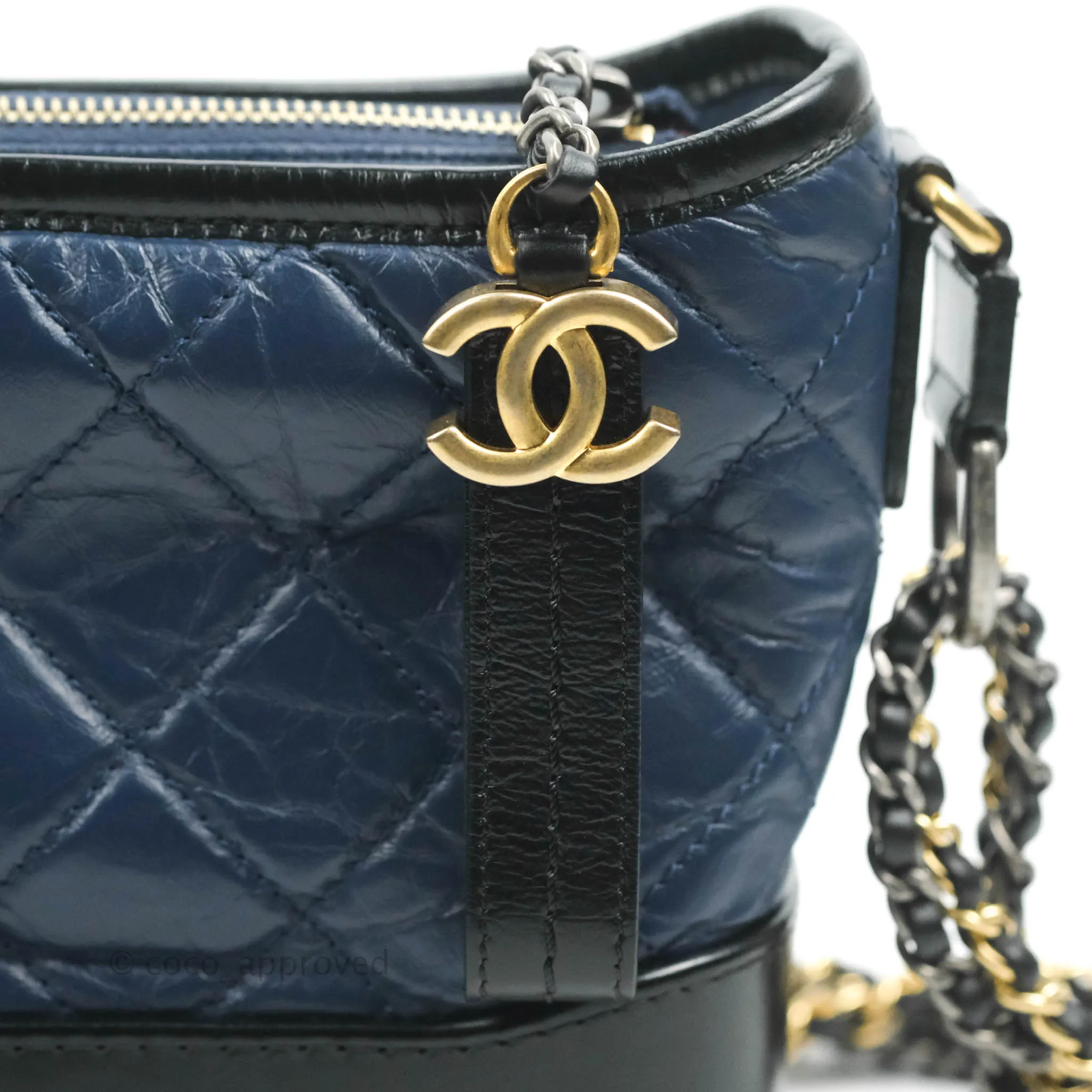 Chanel Quilted Small Gabrielle Hobo Navy Black Aged Calfskin Mixed Hardware
