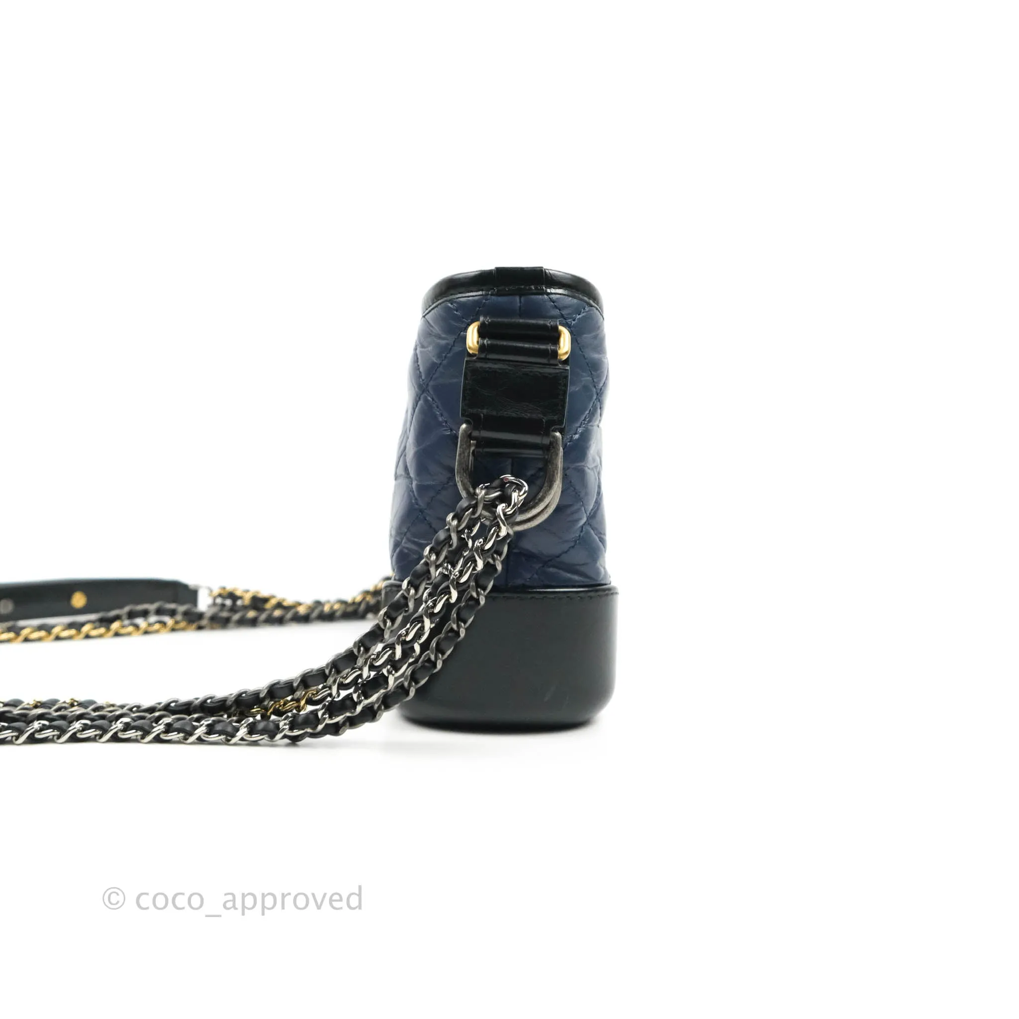 Chanel Quilted Small Gabrielle Hobo Navy Black Aged Calfskin Mixed Hardware