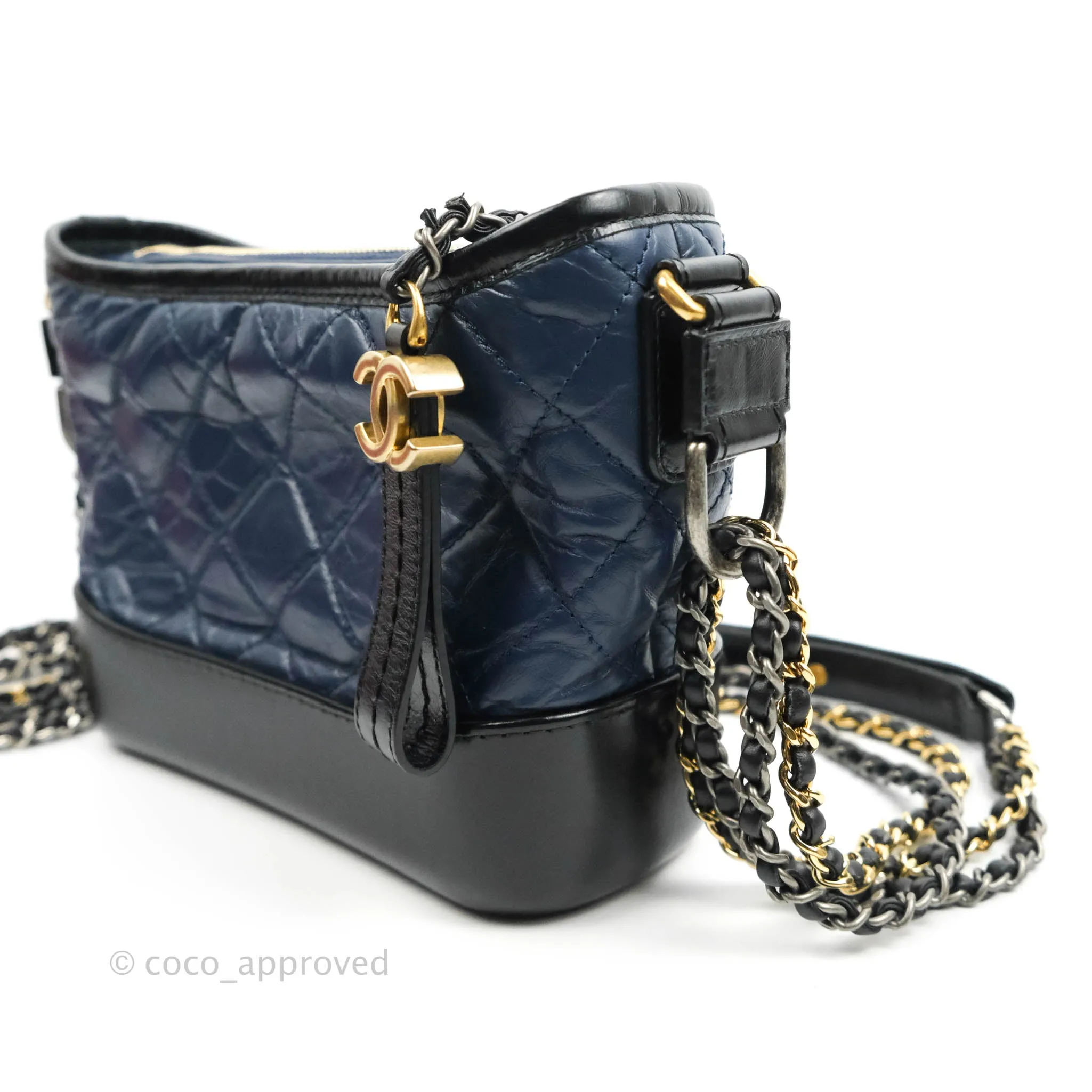 Chanel Quilted Small Gabrielle Hobo Navy Black Aged Calfskin Mixed Hardware