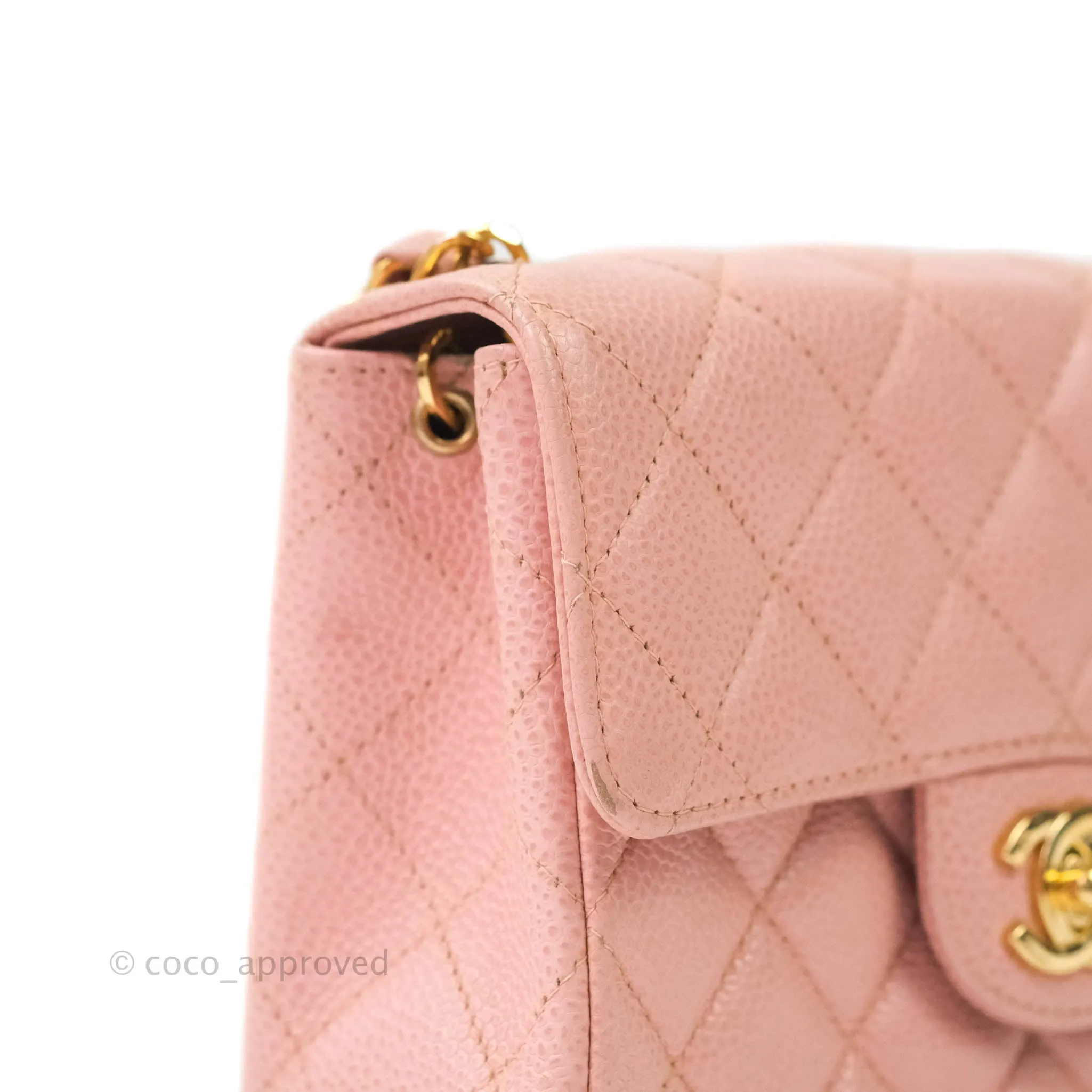 Chanel Quilted Vintage Mini Square Flap Pink Caviar 24K Gold Hardware