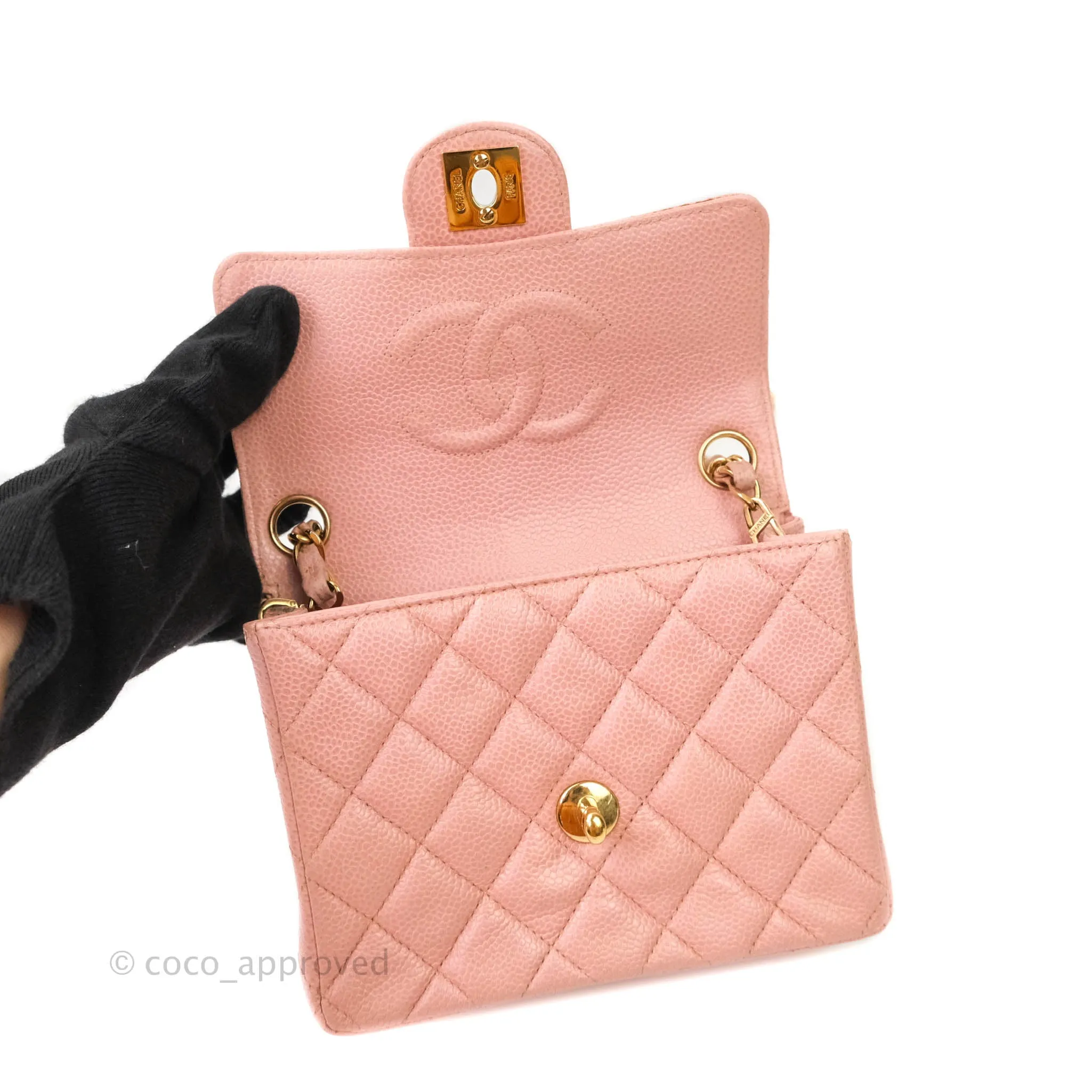 Chanel Quilted Vintage Mini Square Flap Pink Caviar 24K Gold Hardware