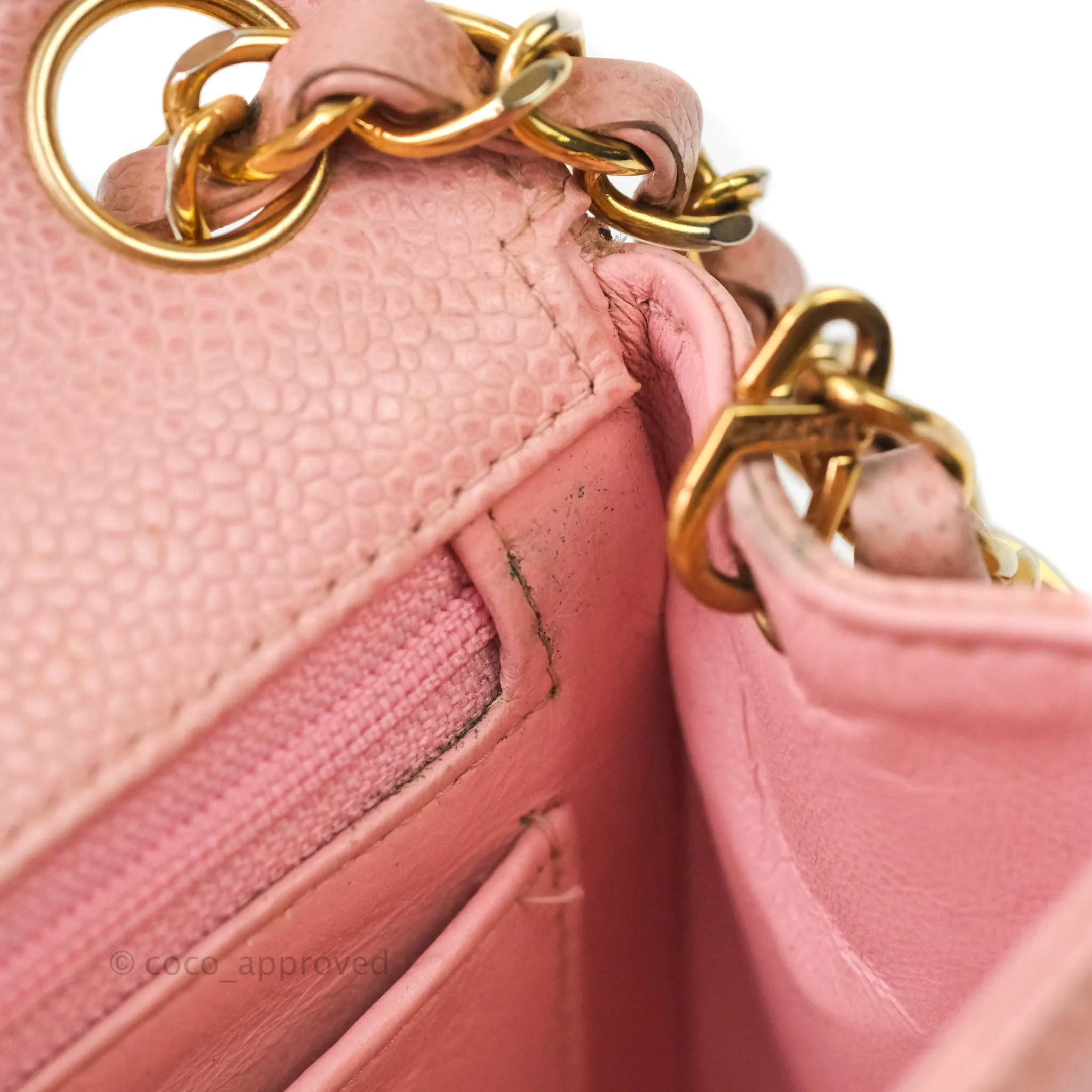Chanel Quilted Vintage Mini Square Flap Pink Caviar 24K Gold Hardware