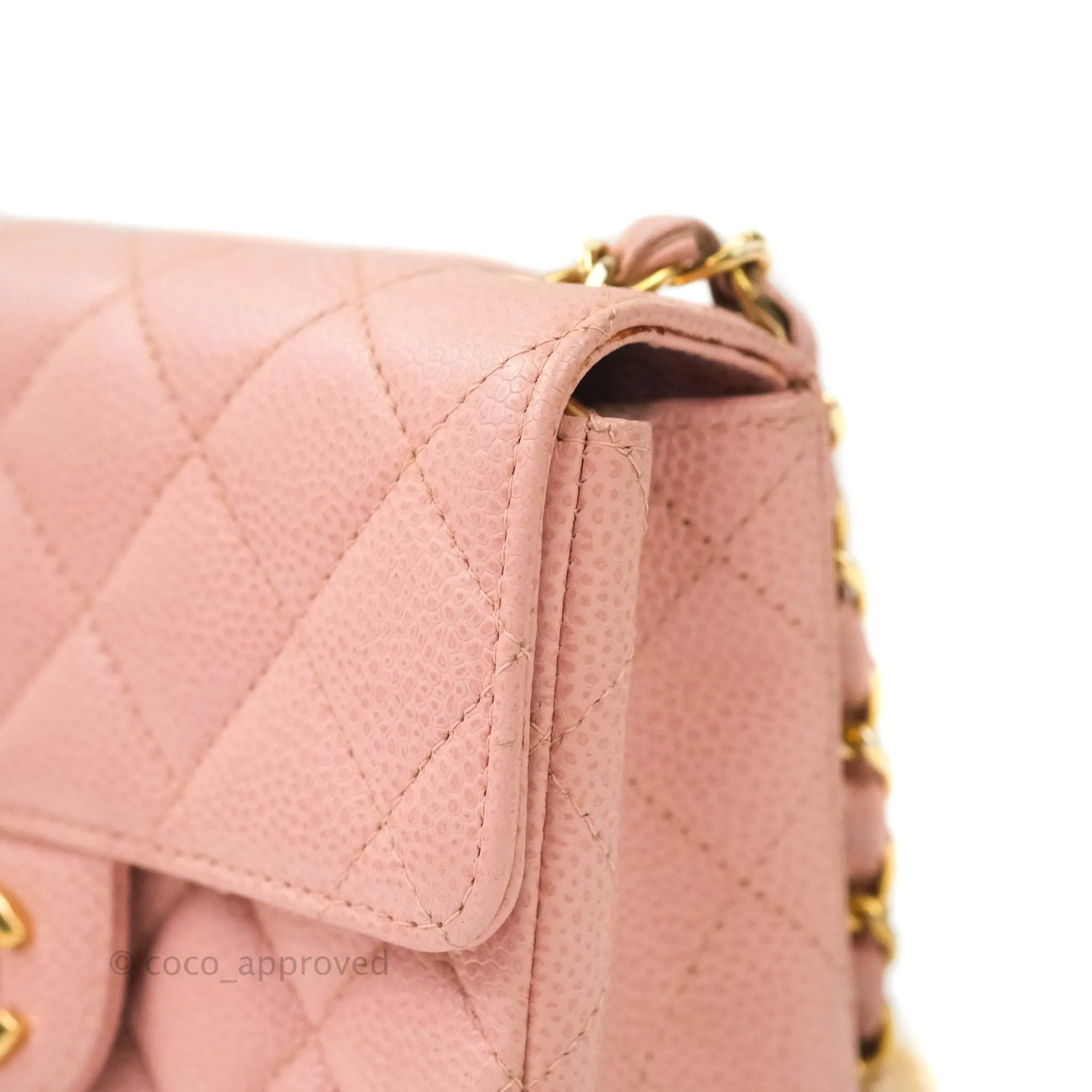 Chanel Quilted Vintage Mini Square Flap Pink Caviar 24K Gold Hardware