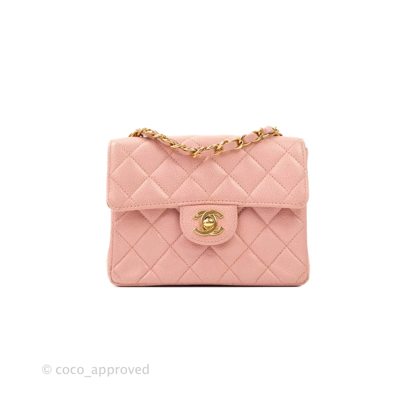 Chanel Quilted Vintage Mini Square Flap Pink Caviar 24K Gold Hardware