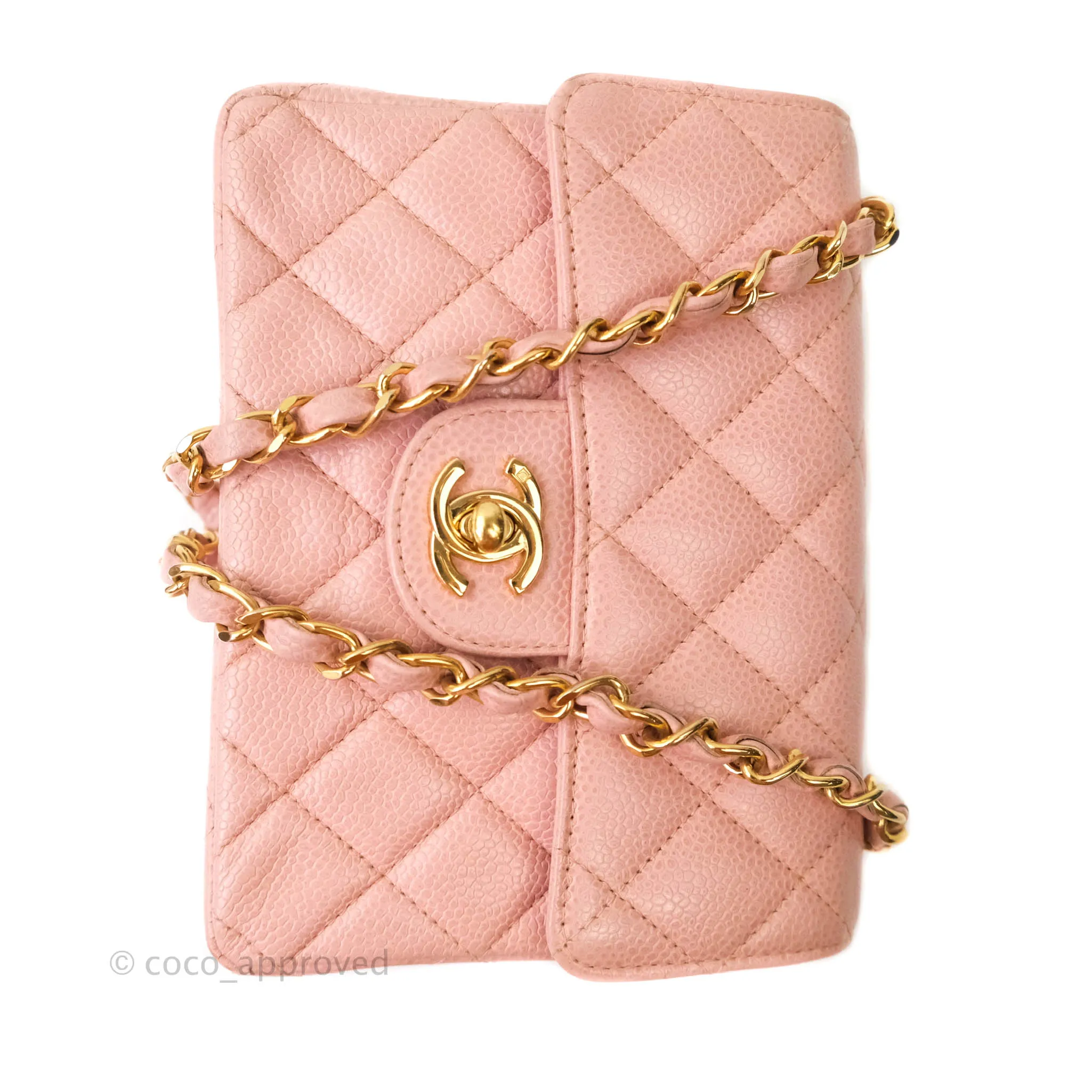 Chanel Quilted Vintage Mini Square Flap Pink Caviar 24K Gold Hardware