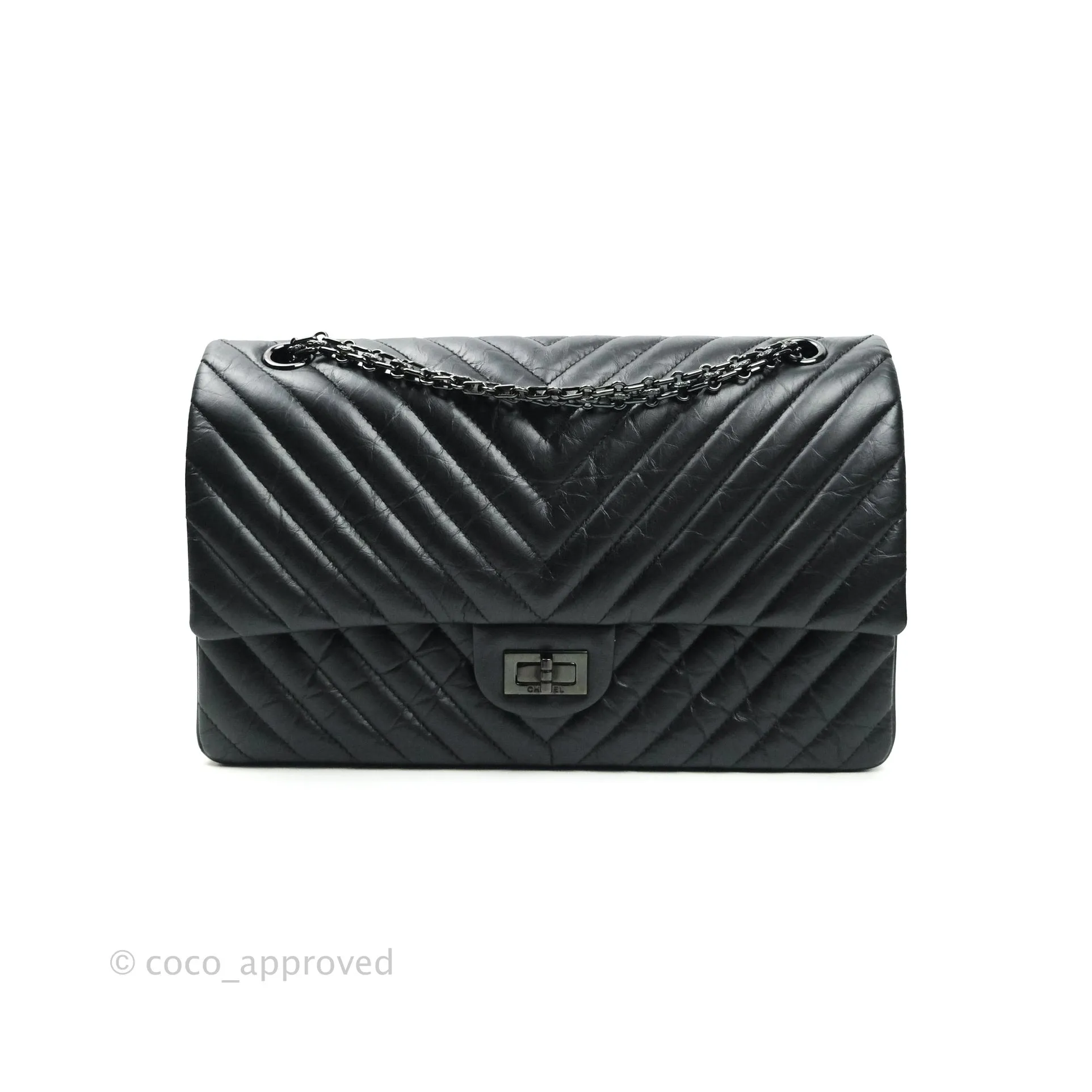 Chanel Reissue Chevron Aged Calfskin So Black Hardware 226