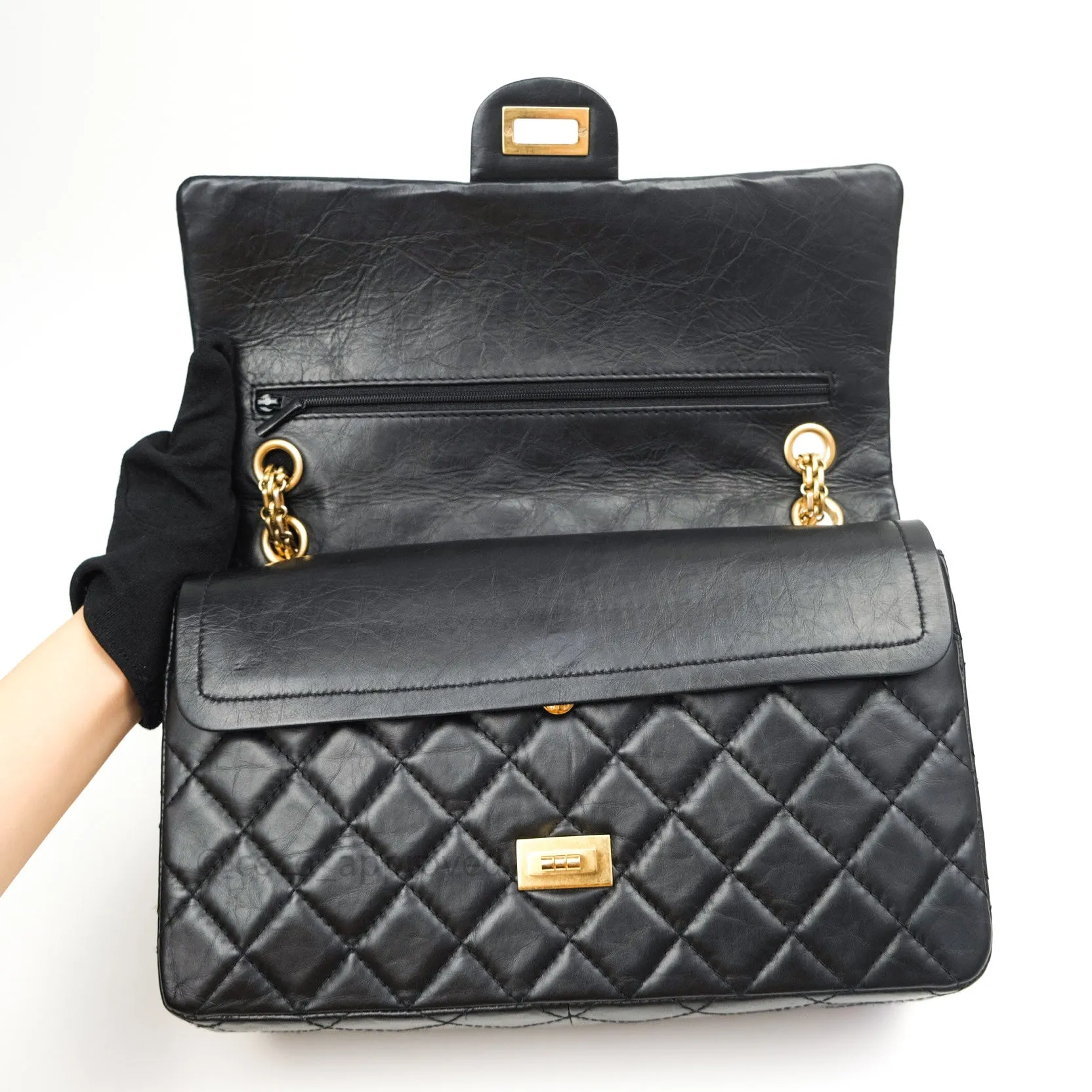 Chanel Reissue Quilted Aged Calfskin Black Gold Hardware 226