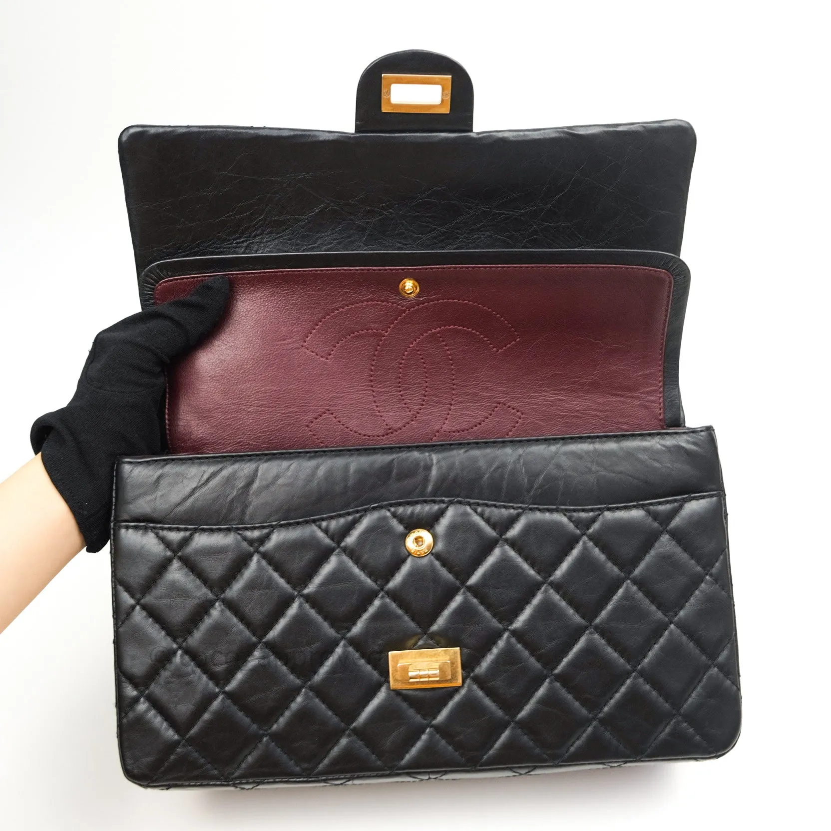 Chanel Reissue Quilted Aged Calfskin Black Gold Hardware 226
