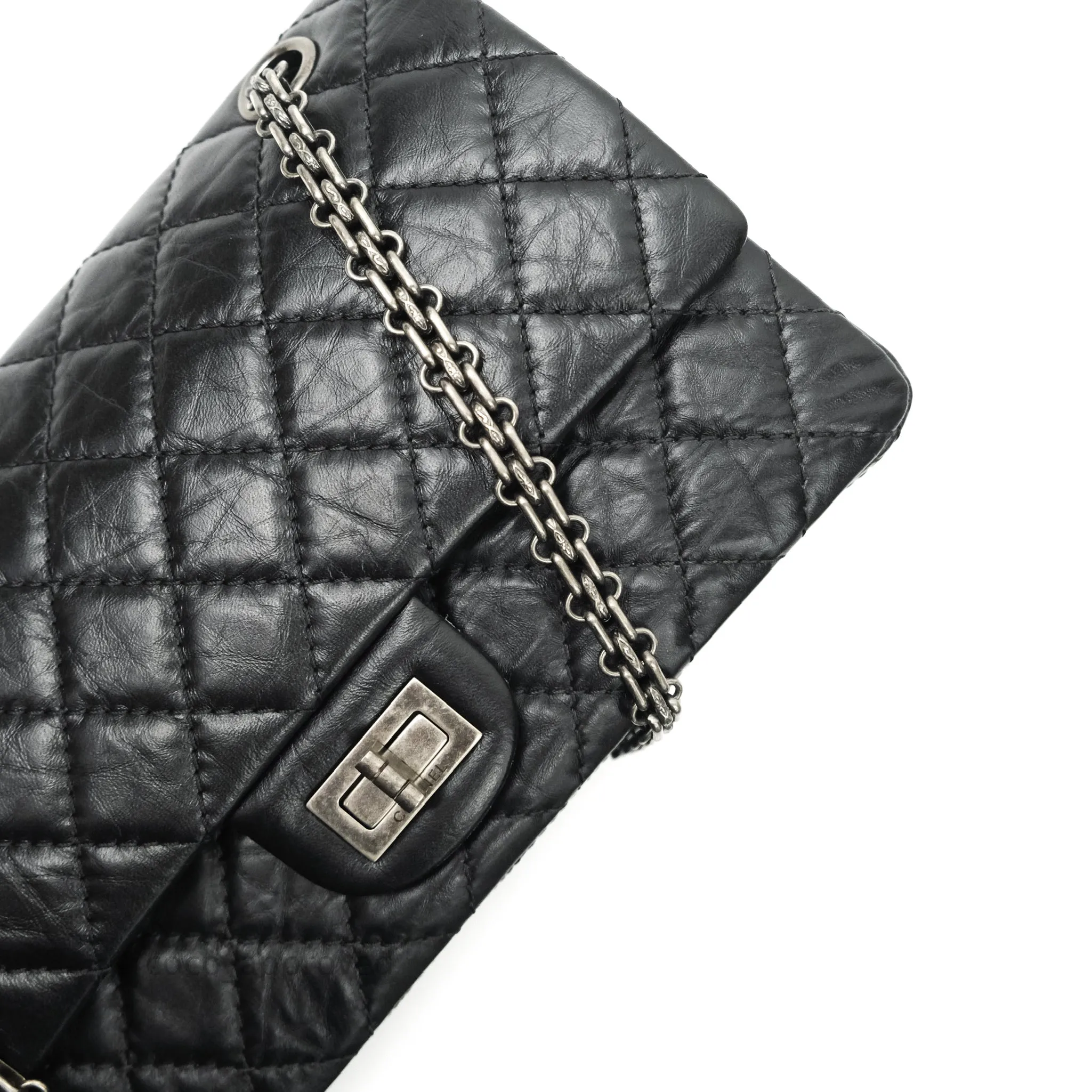 Chanel Reissue Quilted Aged Calfskin Black Ruthenium Hardware 225