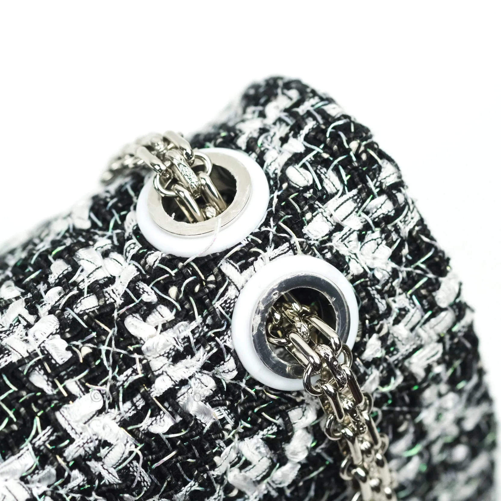 Chanel Reissue Quilted Tweed Black White Enamel Silver Hardware 226
