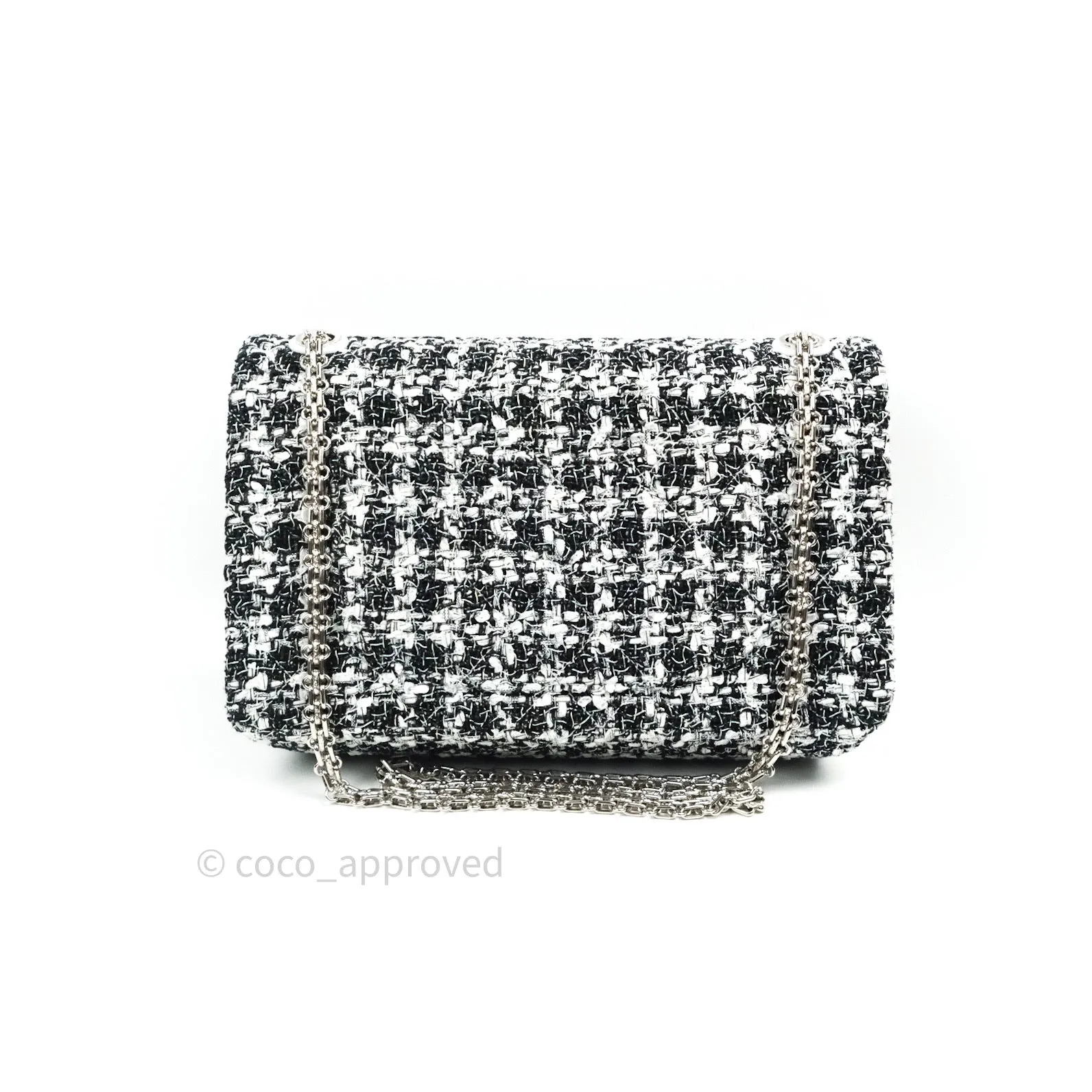 Chanel Reissue Quilted Tweed Black White Enamel Silver Hardware 226