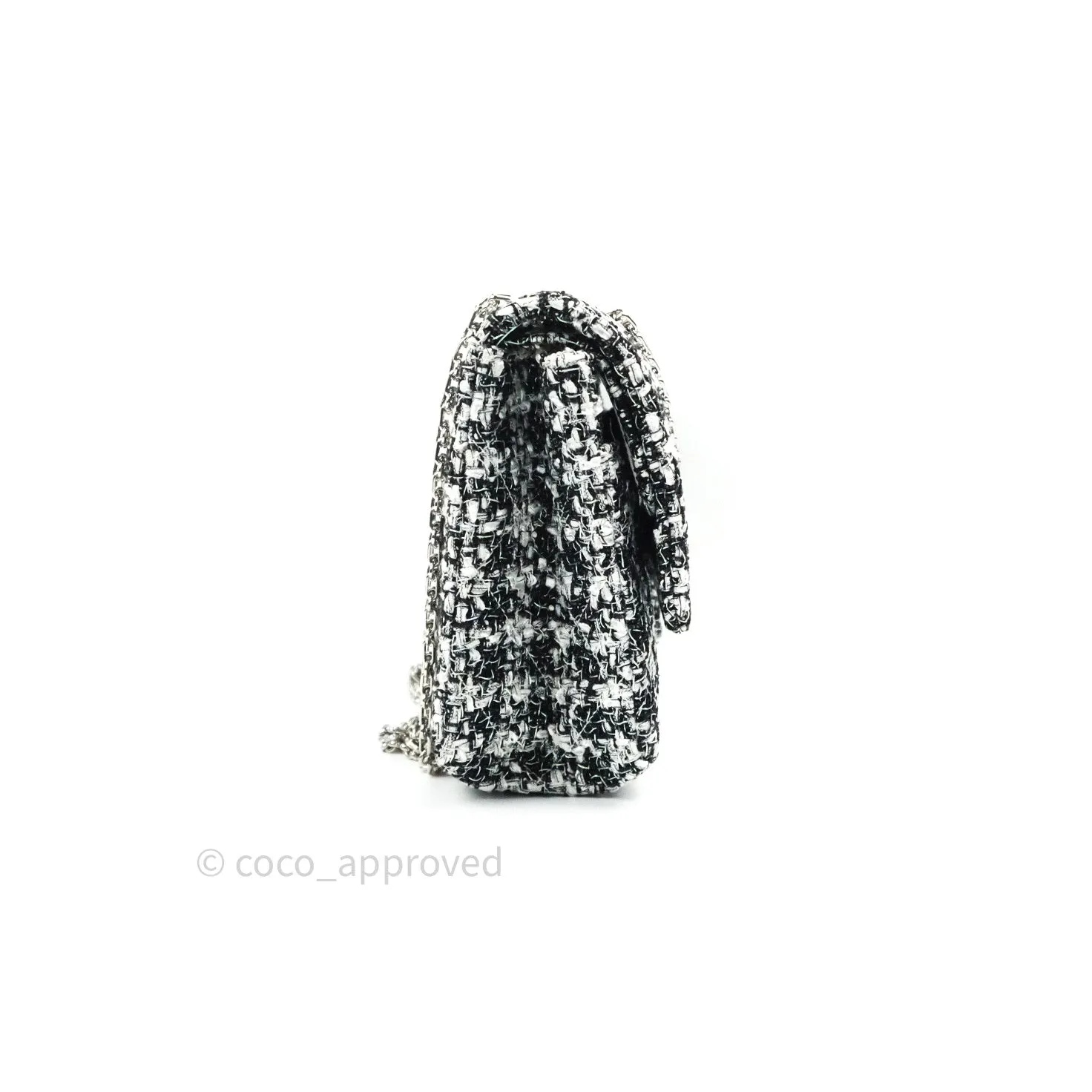 Chanel Reissue Quilted Tweed Black White Enamel Silver Hardware 226