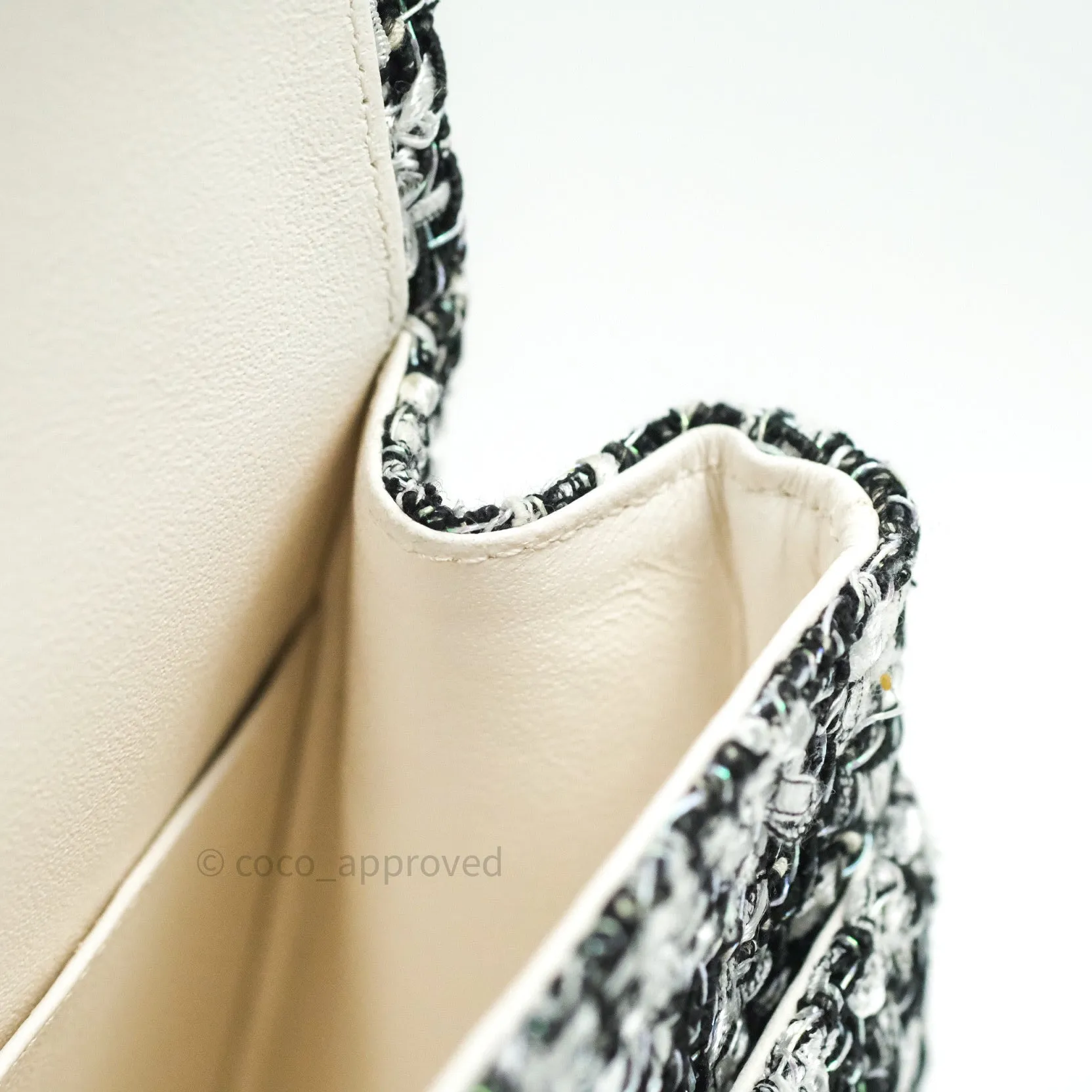 Chanel Reissue Quilted Tweed Black White Enamel Silver Hardware 226