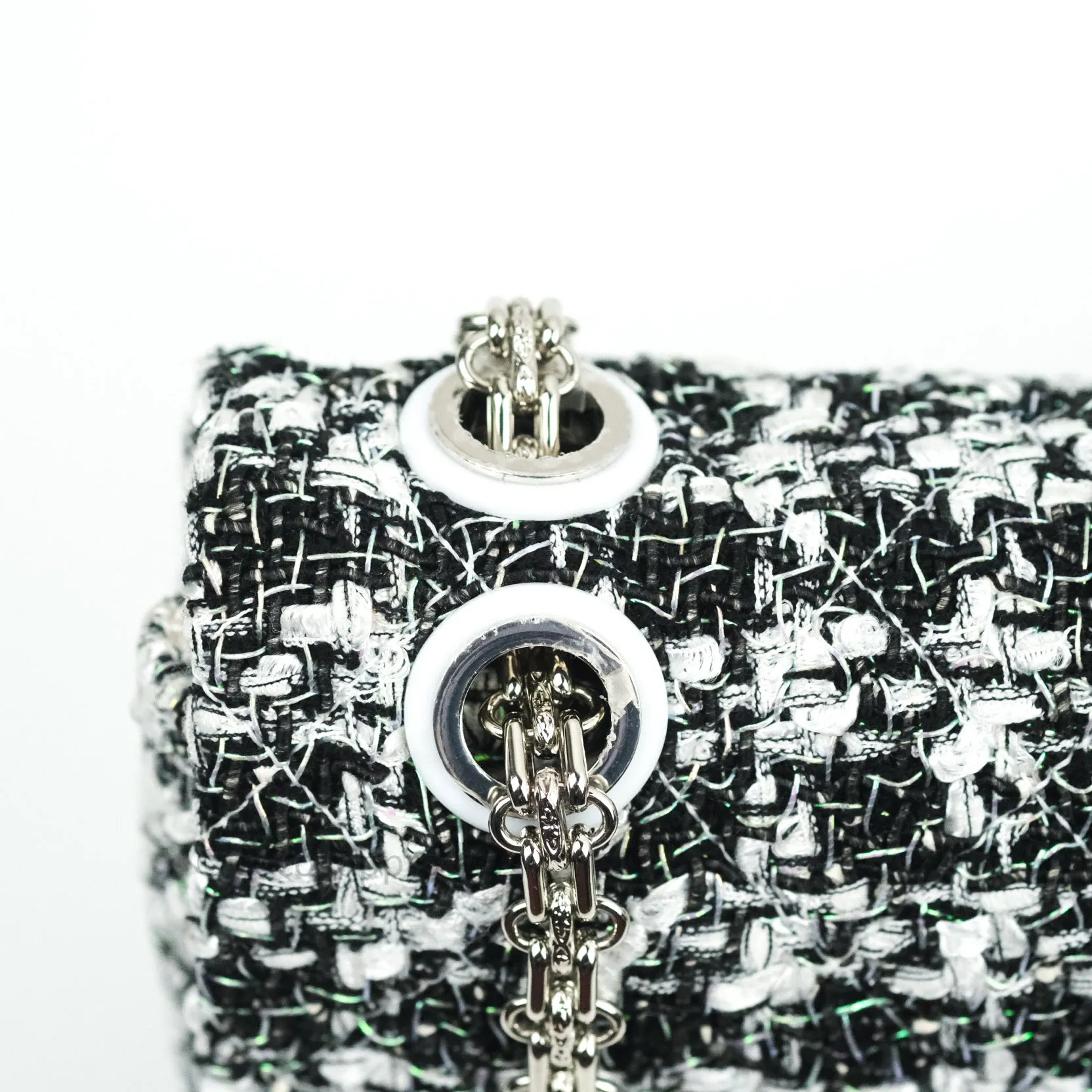 Chanel Reissue Quilted Tweed Black White Enamel Silver Hardware 226