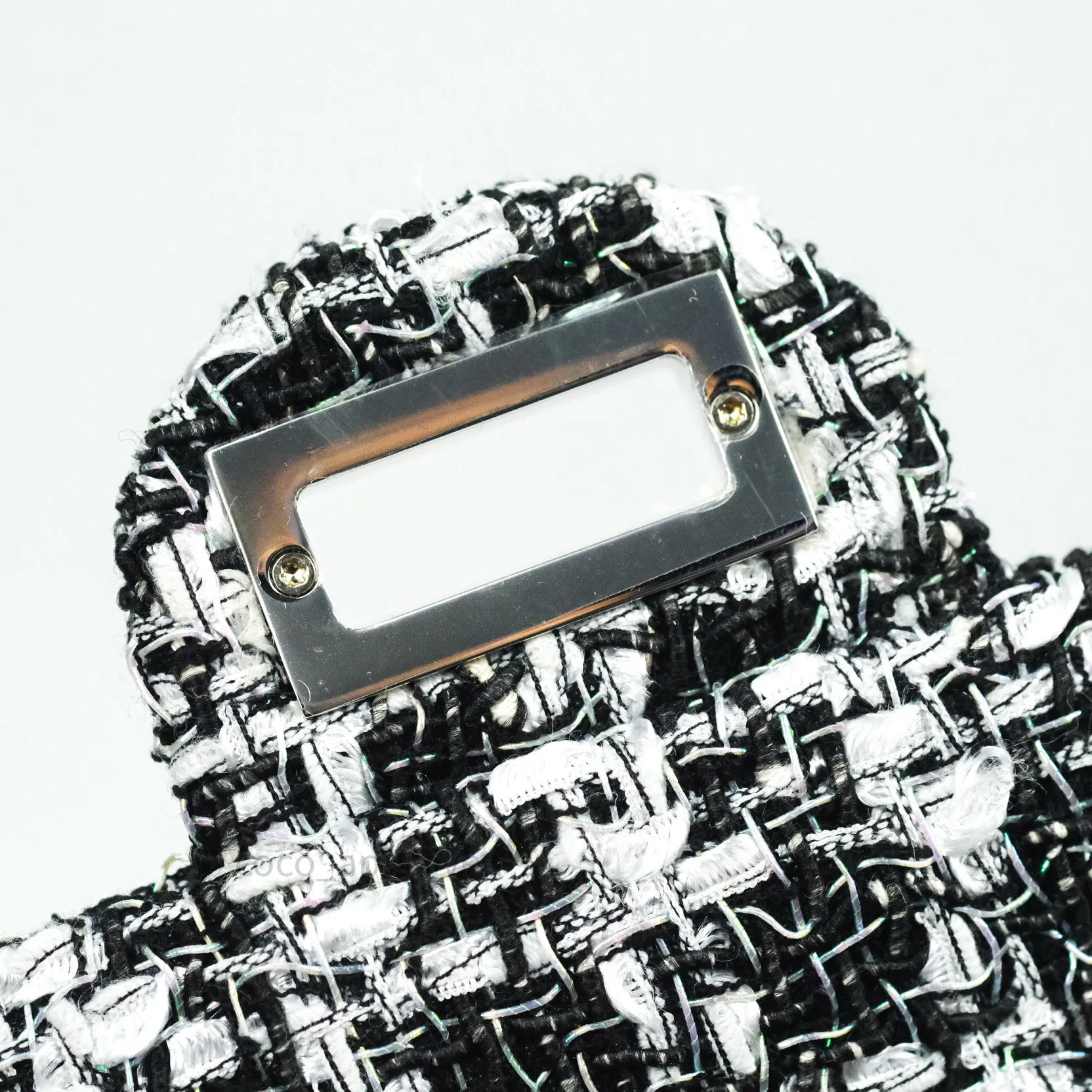 Chanel Reissue Quilted Tweed Black White Enamel Silver Hardware 226