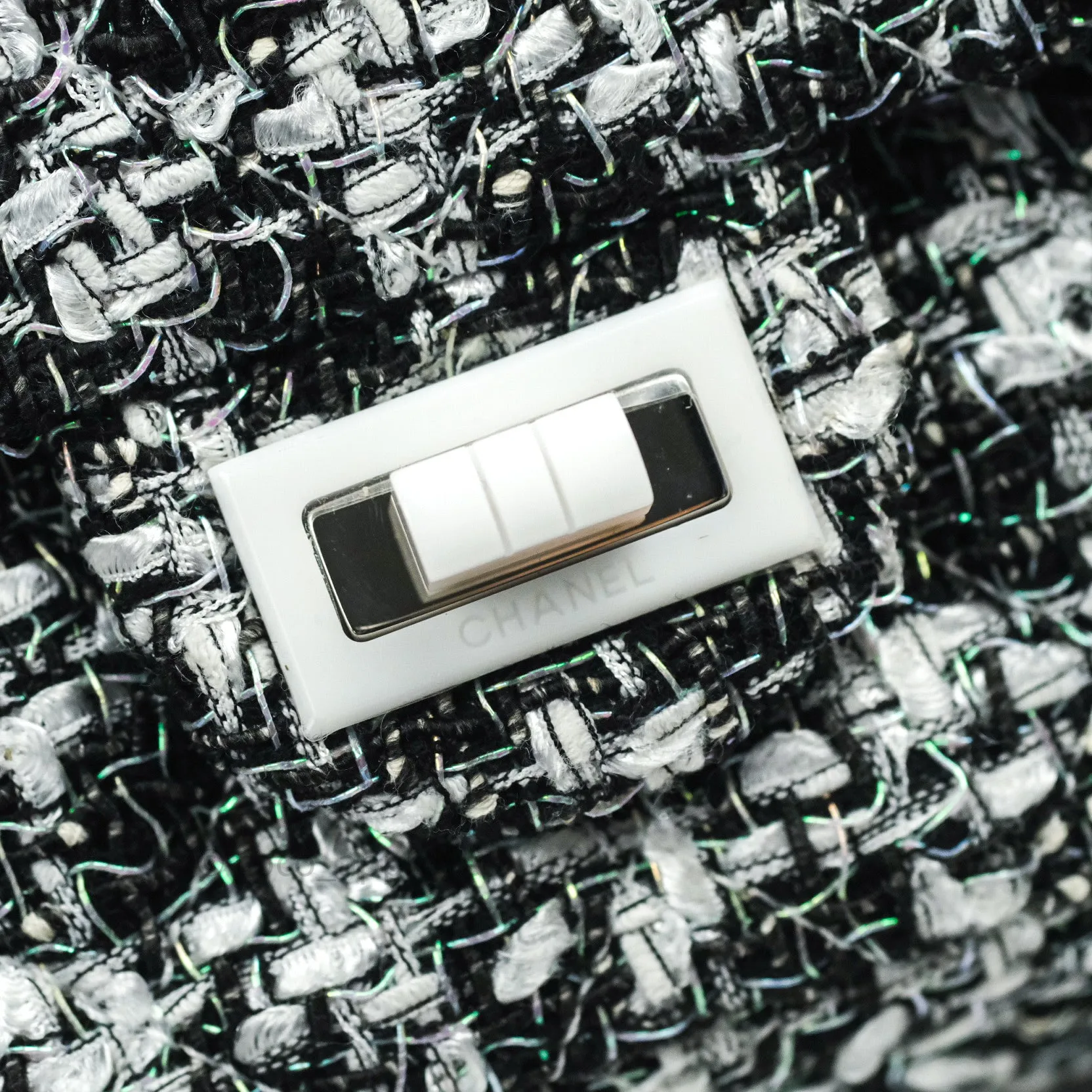 Chanel Reissue Quilted Tweed Black White Enamel Silver Hardware 226