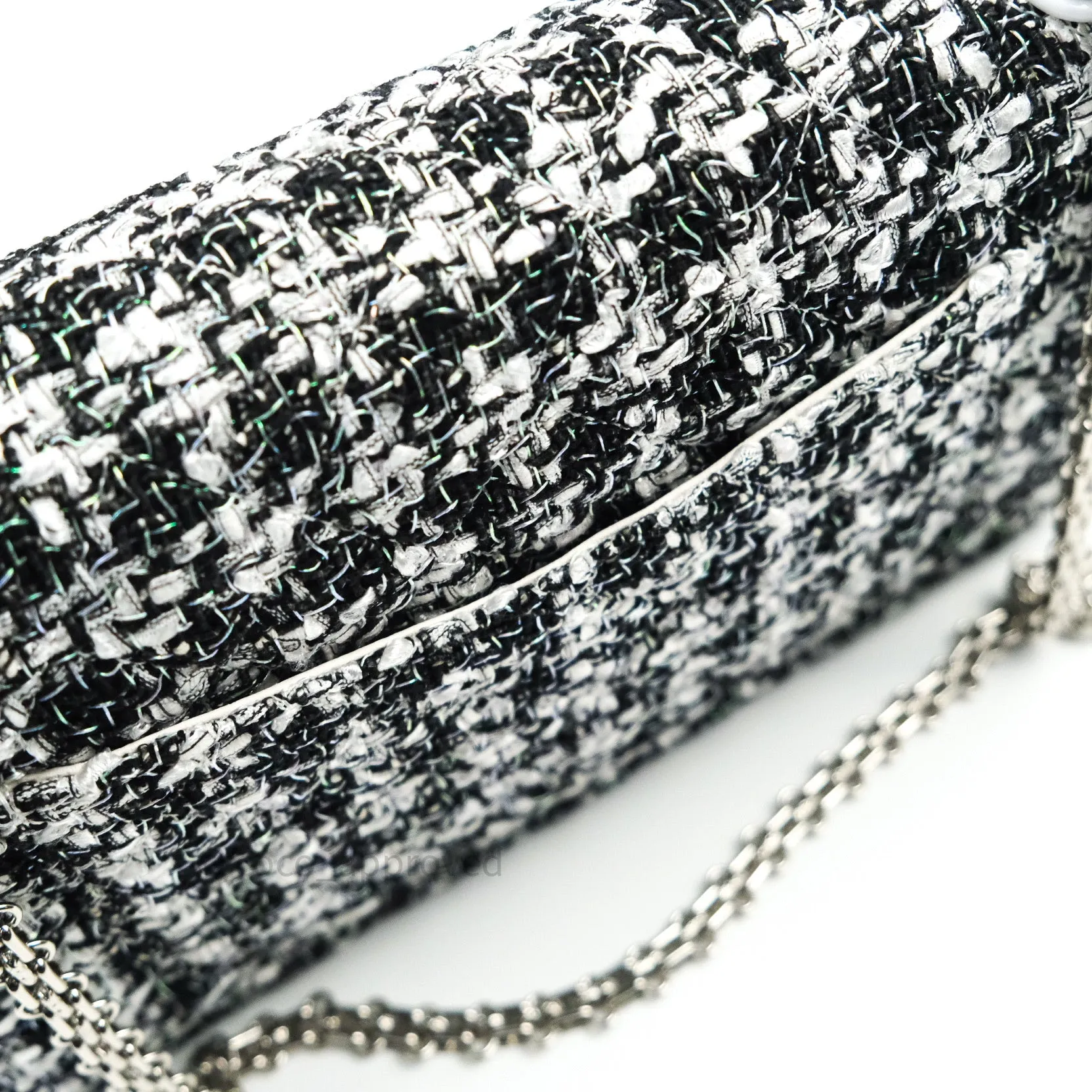 Chanel Reissue Quilted Tweed Black White Enamel Silver Hardware 226