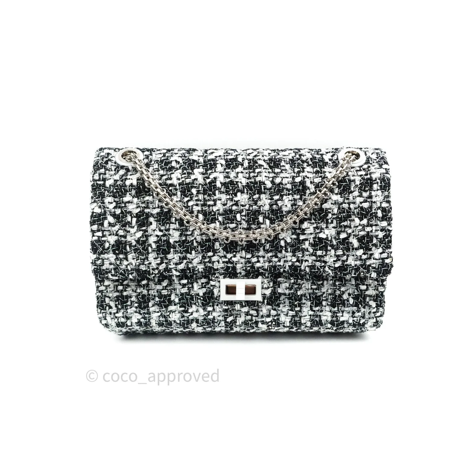 Chanel Reissue Quilted Tweed Black White Enamel Silver Hardware 226