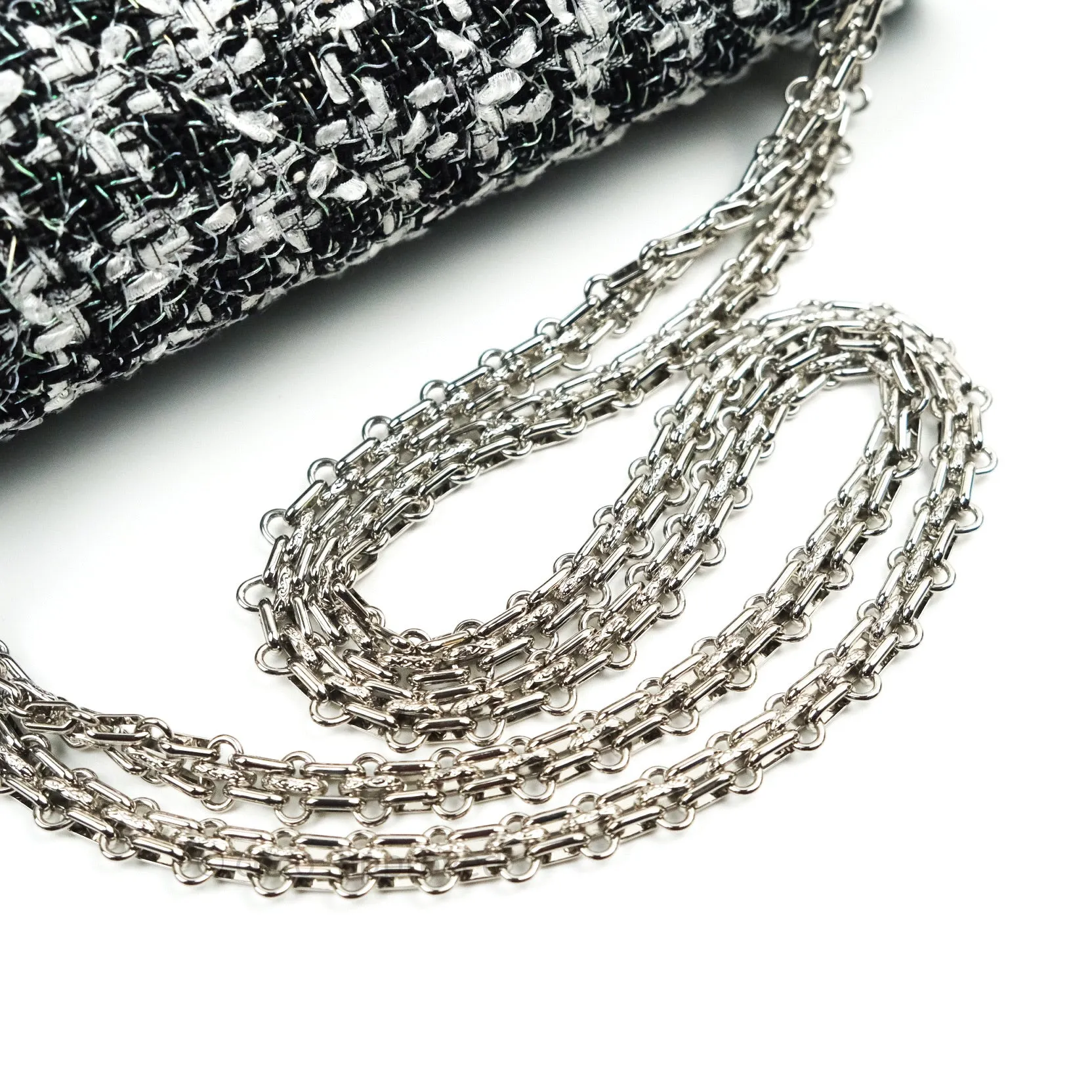 Chanel Reissue Quilted Tweed Black White Enamel Silver Hardware 226