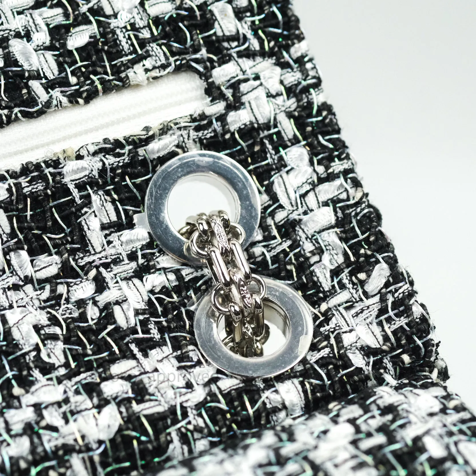 Chanel Reissue Quilted Tweed Black White Enamel Silver Hardware 226