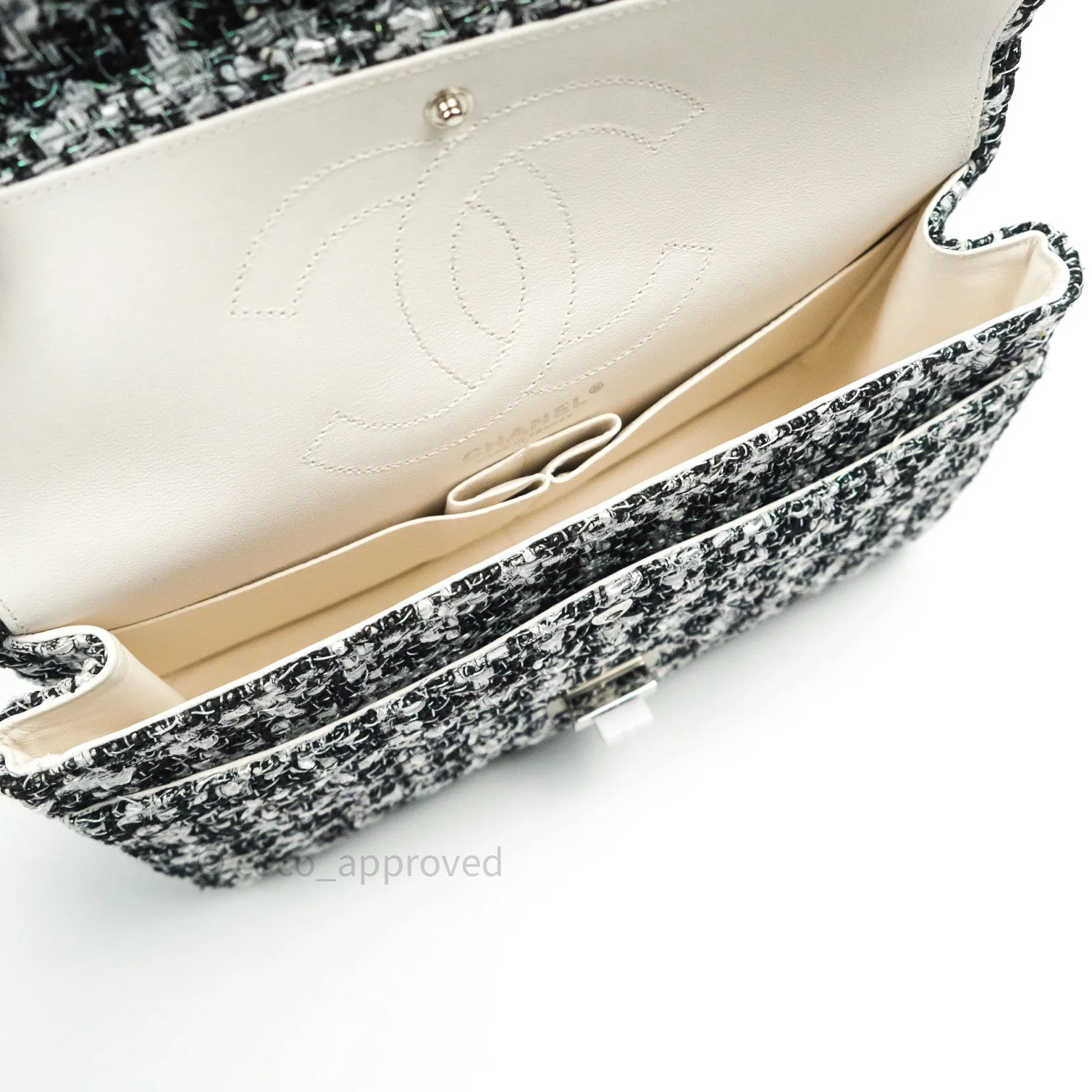 Chanel Reissue Quilted Tweed Black White Enamel Silver Hardware 226