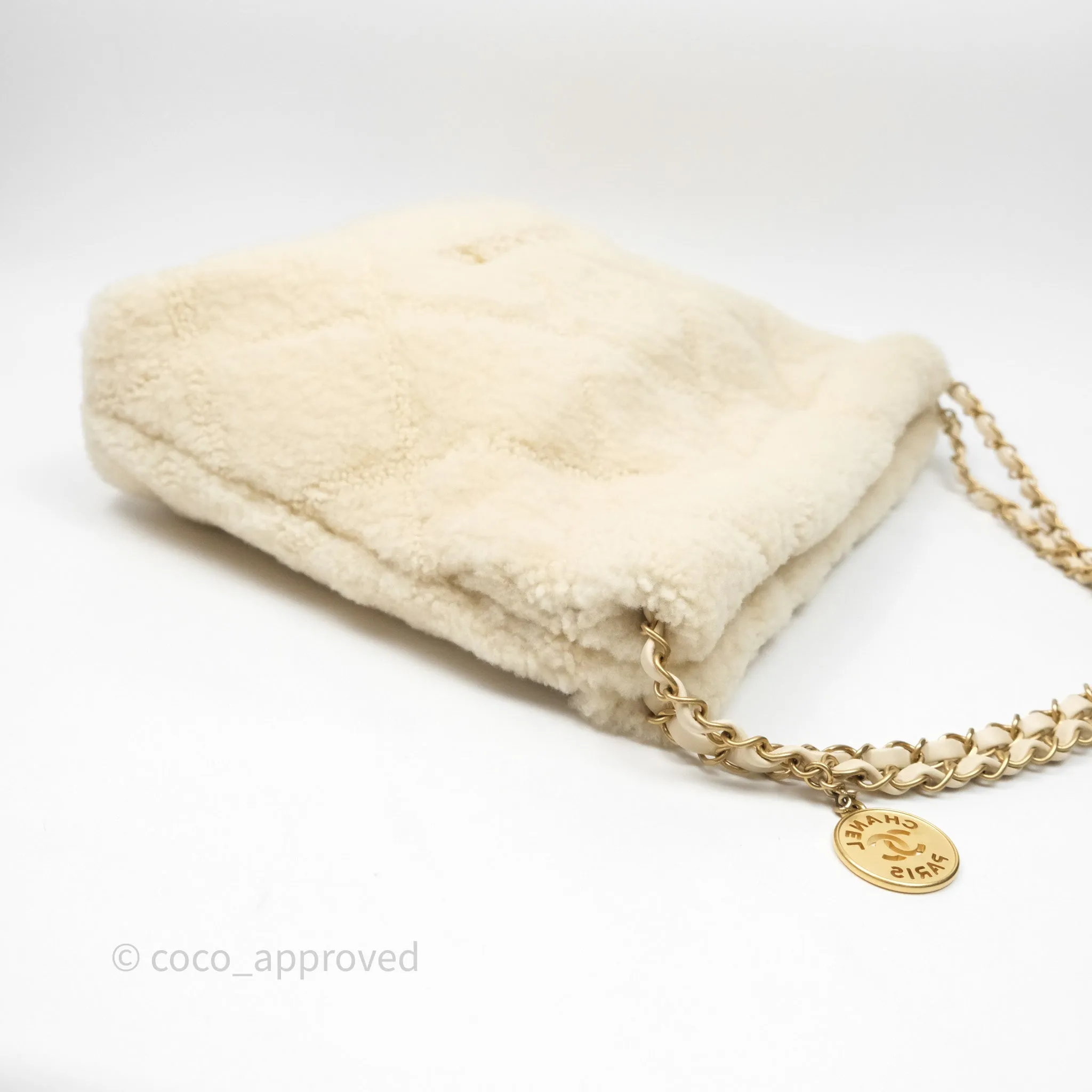 Chanel Small 22 Bag Ecru Shearling Aged Gold Hardware