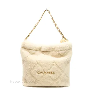 Chanel Small 22 Bag Ecru Shearling Aged Gold Hardware