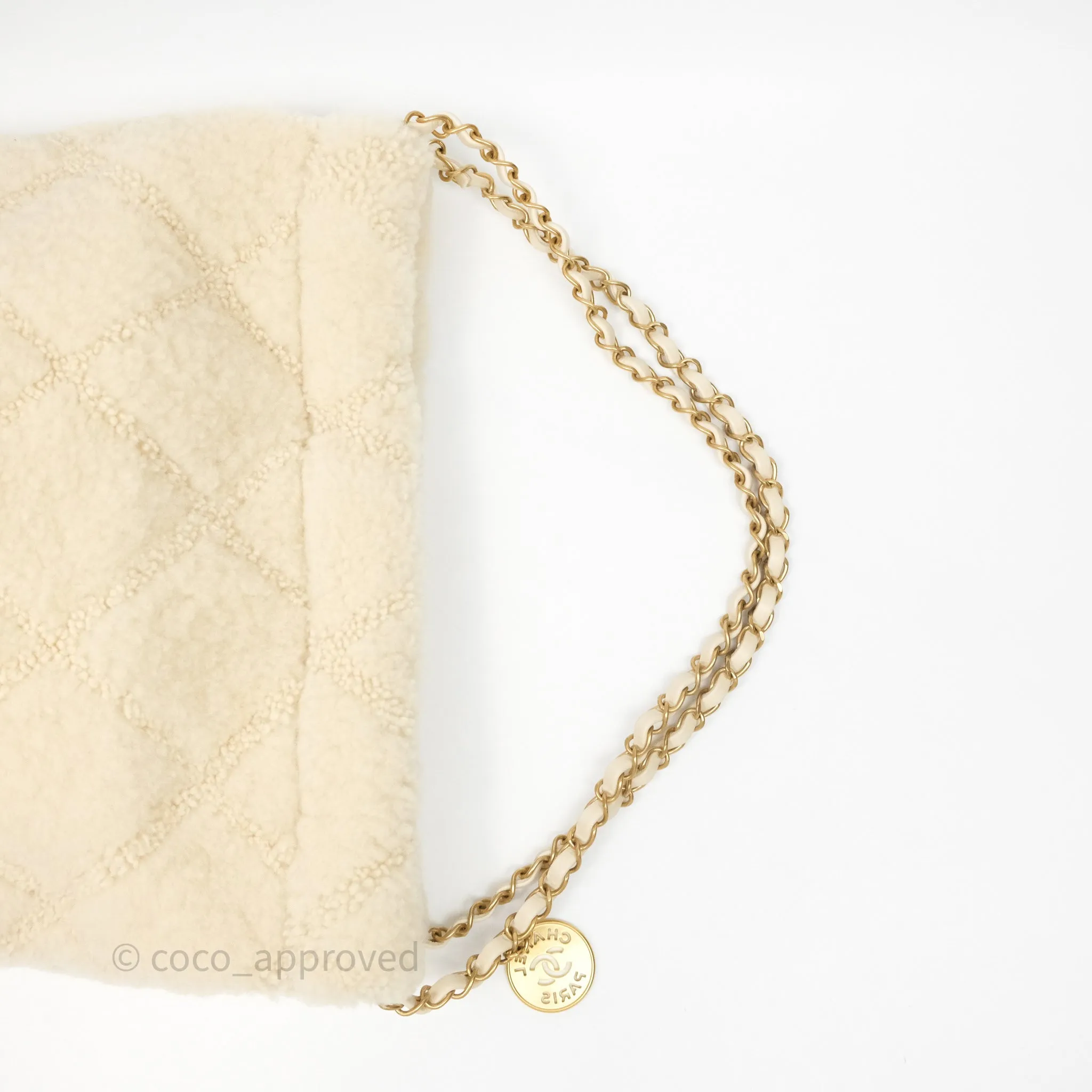 Chanel Small 22 Bag Ecru Shearling Aged Gold Hardware
